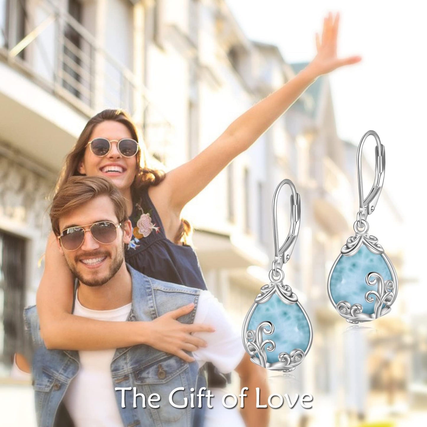 POPLYKE Larimar Filigree Teardrop Drop Dangle Earrings Sterling Silver Leverback Earrings Jewelry