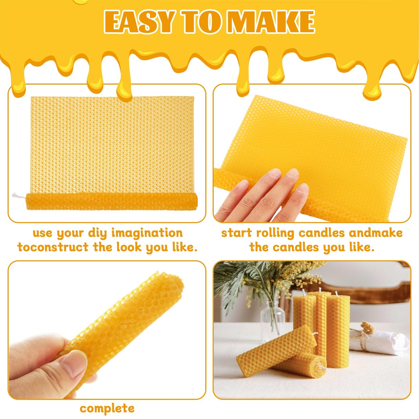 GBACHOOSE 8x8 inch Beeswax Sheets for Candle Making, 24PCS Beeswax Sheets Beeswax Candle Sheet for Candle Making Rolling DIY Kits, Wax Candle Sheets Create Your Own Unique Candles(Yellow)