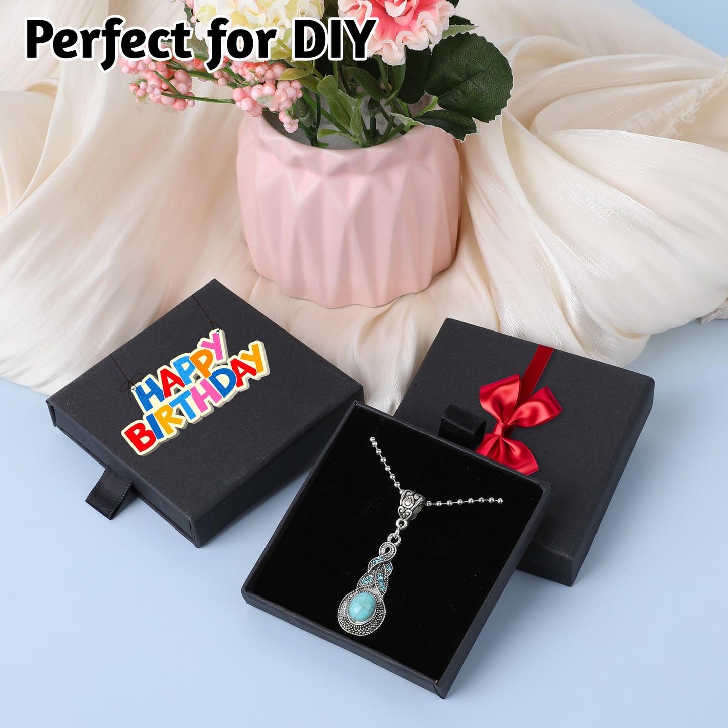 Piriuuo 2 Pack Square Jewelry Gift Boxes Cardboard Jewelry Box with Lids Necklace Boxes for Jewelry Gift Small Gift Boxes Pendant Storage Case for Bracelets Necklaces Earrings Ring Jewelry Gift(Black)