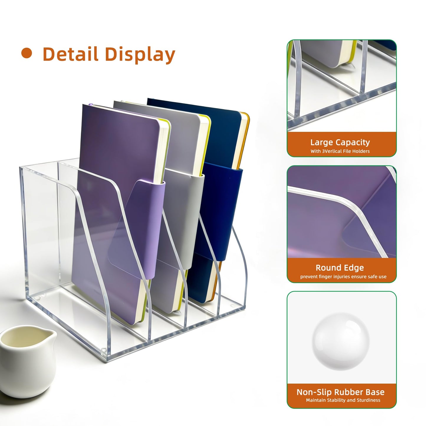 AIDIMOO Acrylic Magazine File Holder, 4 Vertical Compartments Desk Document Sorter Organizer, Clear Folder Rack Binder for Office, Documents, Tablets, Magazines, Books – Home/Classroom Rack
