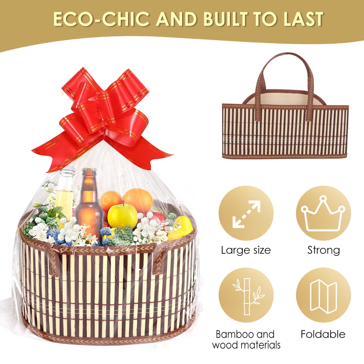 TXMLXY 4 Set Baskets for Gifts Empty, Sturdy Woven Bamboo Gift Basket Kit for Baby Shower, Birthday Party and Housewarming, Includes Gift Bags and Gift Cards.