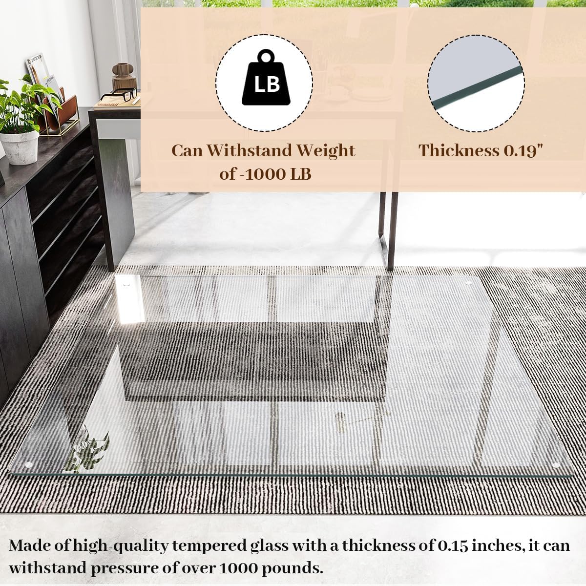 Tempered Glass] 60" x 60" Glass Office Chair Mat for Carpet
