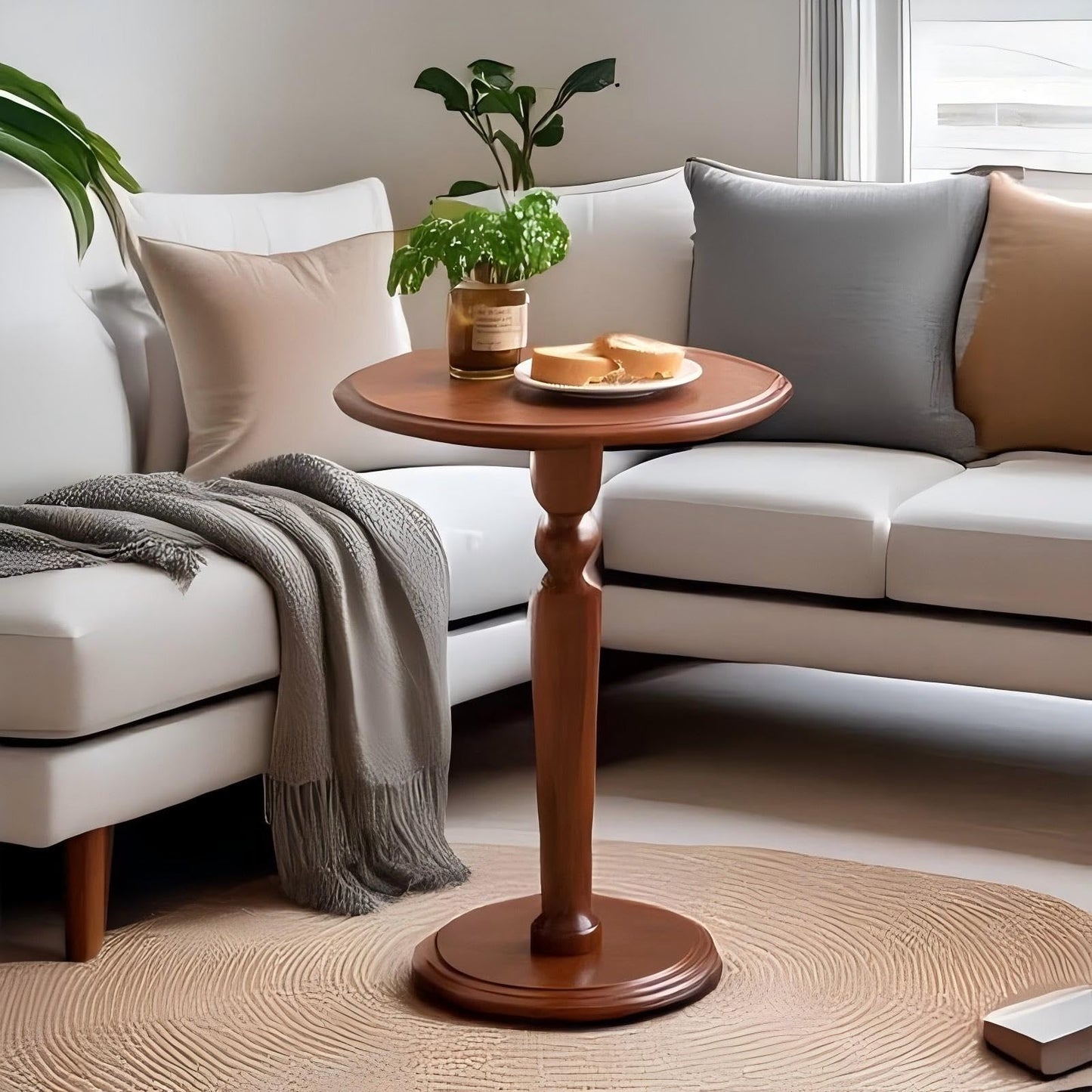 ZNKJYSZQ 21" Tall Round Accent Side Table，Solid Wood Round Pedestal End Table，Small Nightstand，Indoor Plant Stand for Bedroom, Corners, and Nursery