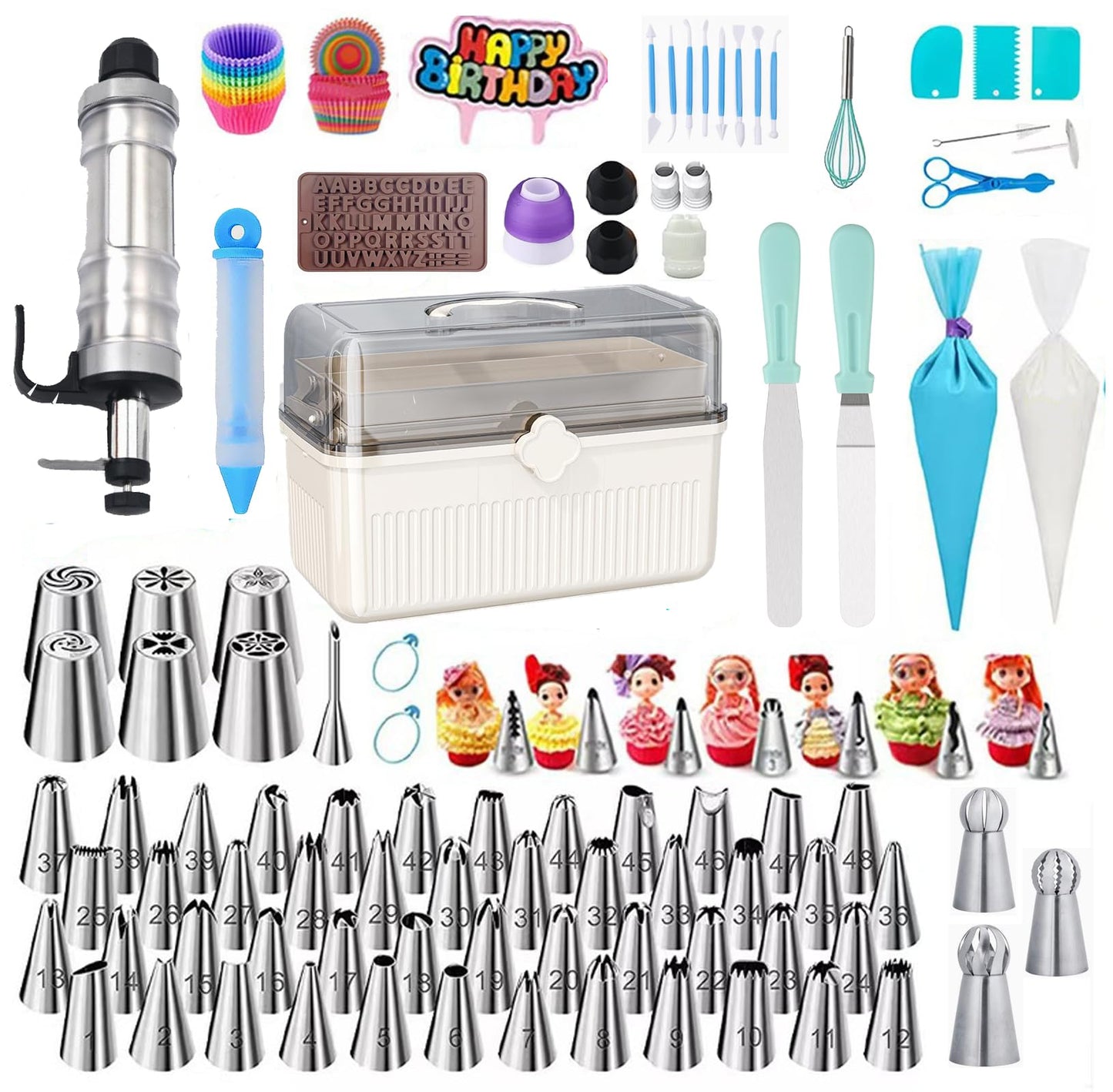 309 PCS Cake Decorating Kit with Storage Case, 73 Stainless Steel Piping Gun & Tips, Baking Frosting Decorating Tools for Beginners (Green)