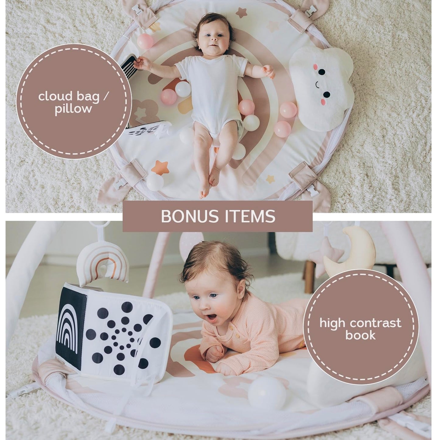 Aila+Aiden 6-in-1 XL Play Mat & Play Gym, Baby Gym, Baby Activity Gym, Sensory Exploration and Motor Skill Development Toys (Blush)