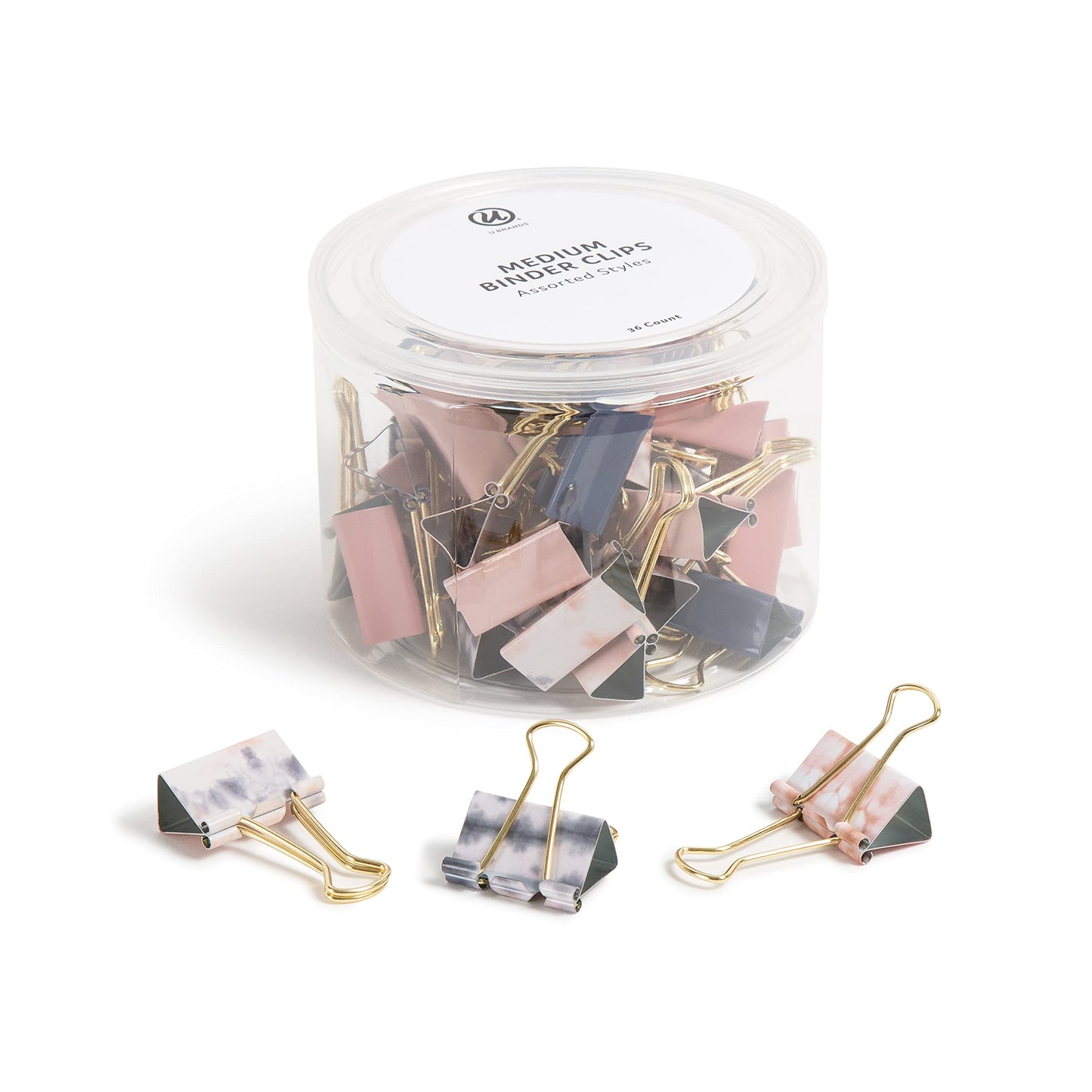 U Brands Fashion Binder Clips, Soft Dye with Gold Prongs, Office Organization Supplies, 32mm, 36 Count