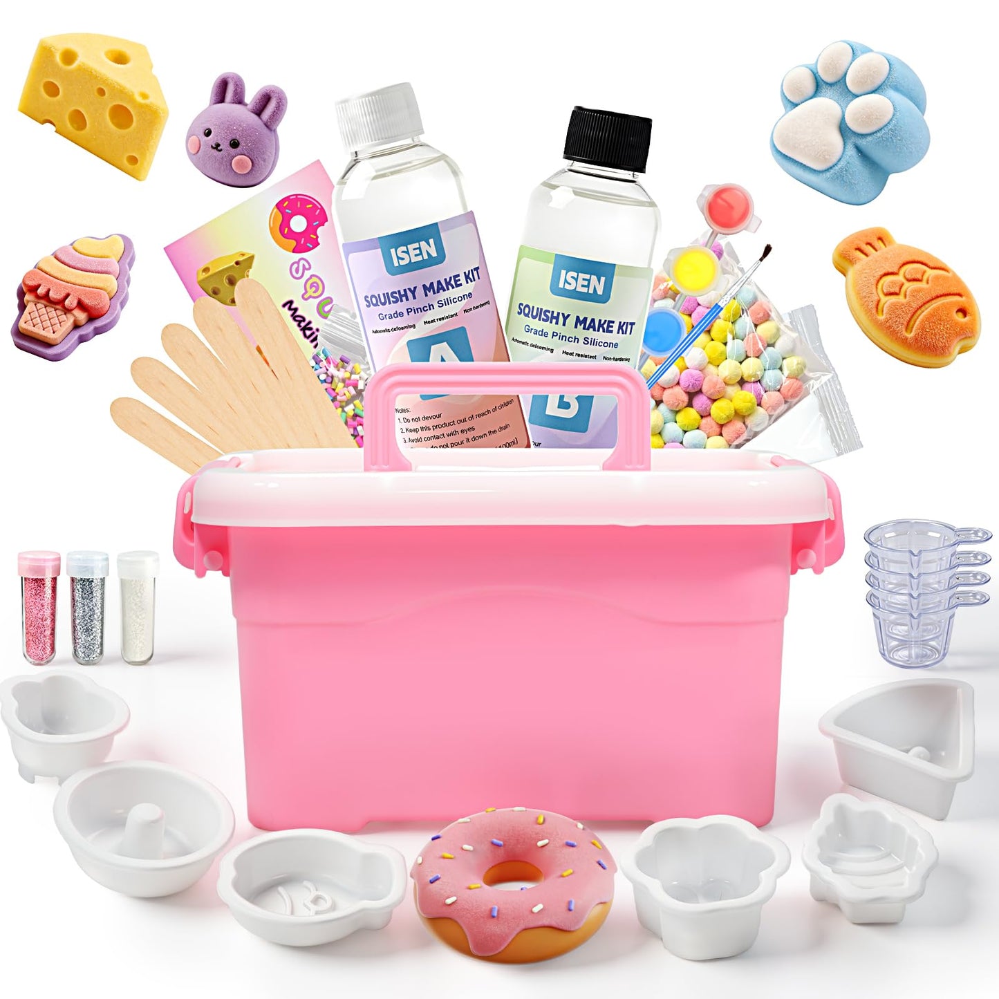 Taba Squishy Maker Kit – DIY Mochi Squishy Craft Kit, Silicone Mold Making Set with 8oz AB Silicone Gel, Giant Chick/Paw/Hamster/Cat Molds, Squishy Kit, Stress Relief & Gifts
