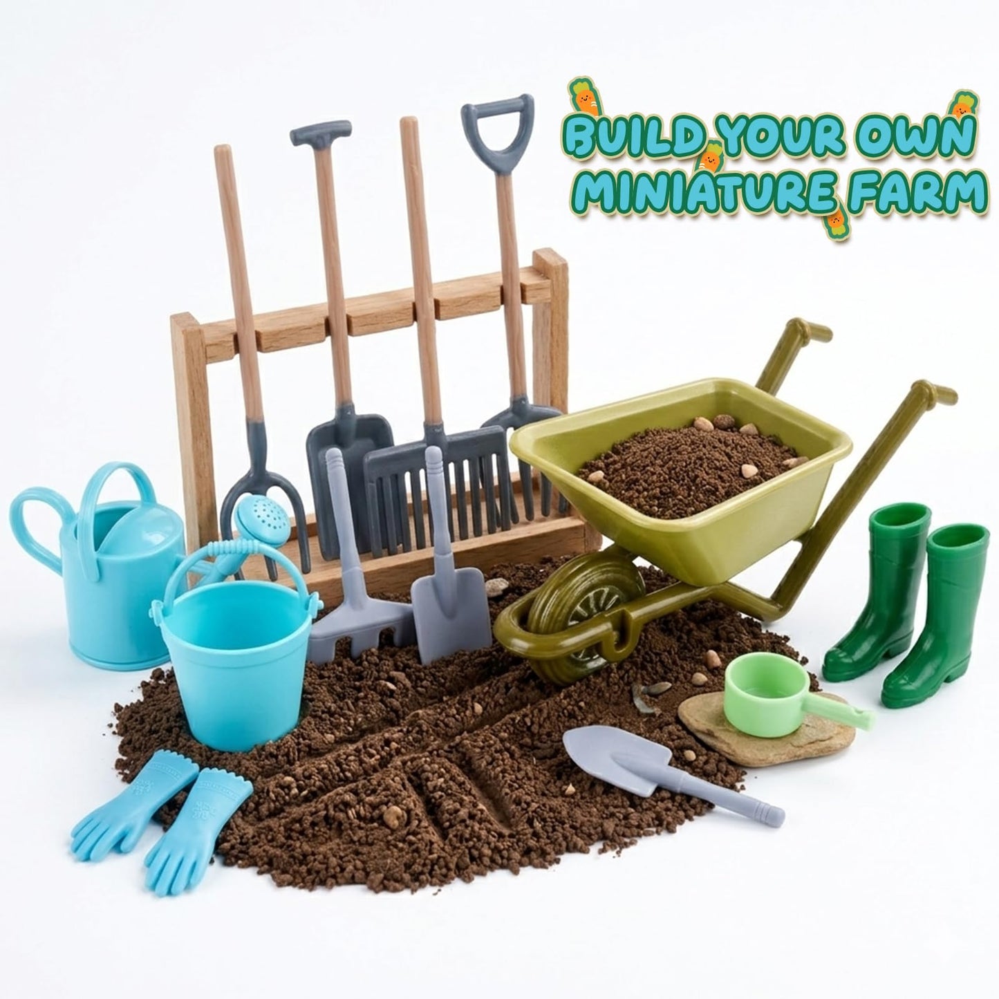 1:12 Scale Miniature Dollhouse Garden Tools Set, Mini Plastic Gardening Kit with Shovel, Rake, Hoe & Watering Can for Fairy Garden, Micro Landscape & DIY Craft Decoration