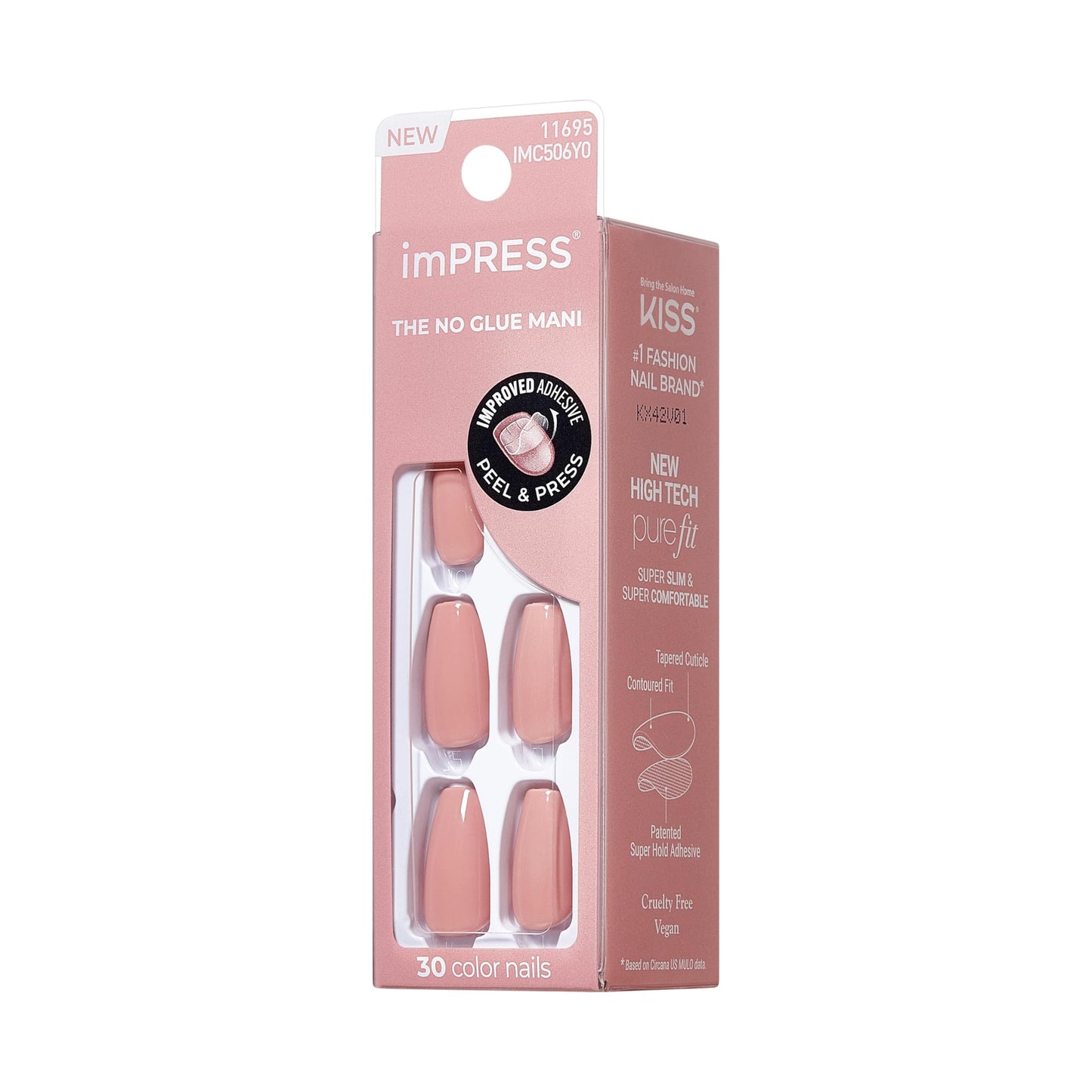 KISS Impress No Glue Mani 30 Pcs Press on Nails, Easy Apply, Hassle-Free Removal, Simple Peel & Press, Essential Tools Included, Prep Pad, 1 Manicure Stick, 1 Mini File (Magic U)