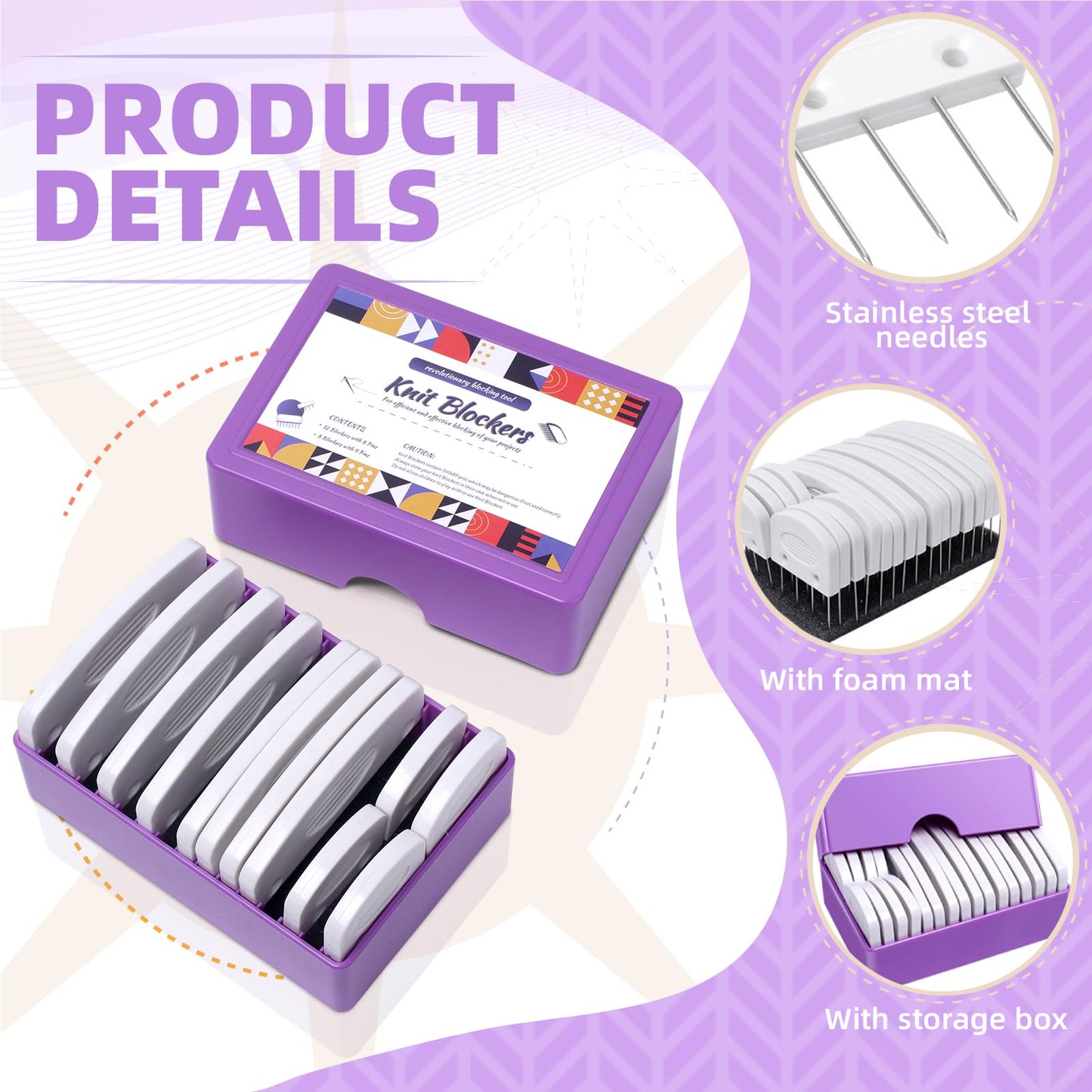 Opstin 20Pcs Knit Blocking Pins Kit, Knit Blockers Pins Kit, Knit Blocking Combs, Blocking Pins for Knitting & Crochet Projects, Knit Blocking Pins for Blocking Mats, Crochet Blocking Pins