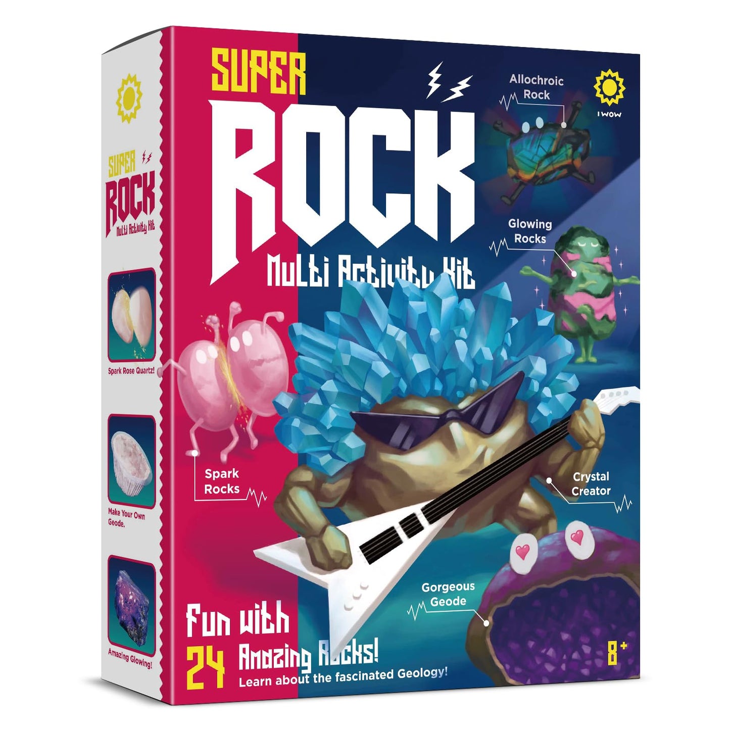 EDUMAN Super Rock Multi Activity Kit - 24 Genuine Rock Specimens, Geode Making & Crystal Growing STEM Science Toy for Kids Ages 8+ - Includes UV Light, Magnifying Glass & Darkroom Observation Box