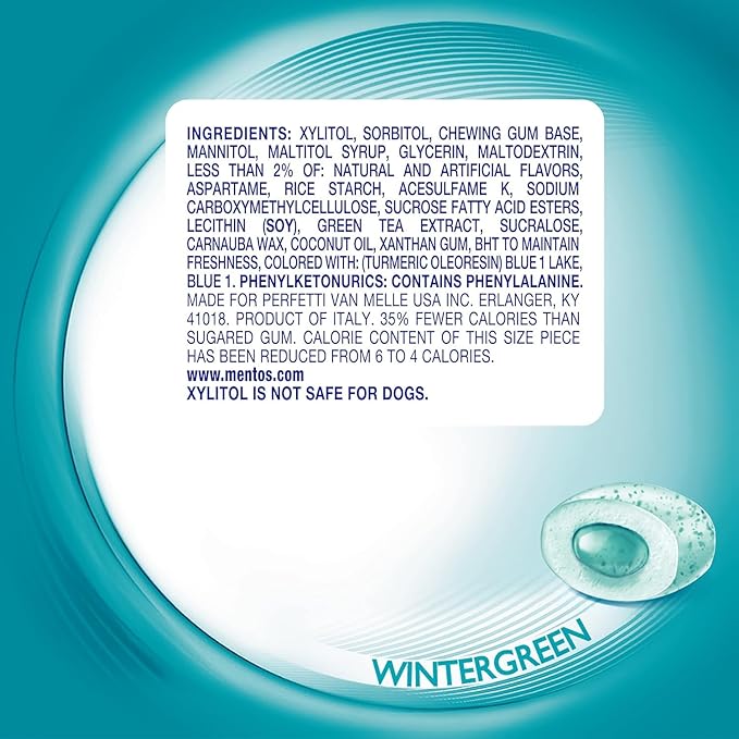 Mentos Pure Fresh Sugar-Free Chewing Gum with Xylitol, Wintergreen, Bulk, 50 Count ( Pack of 6)