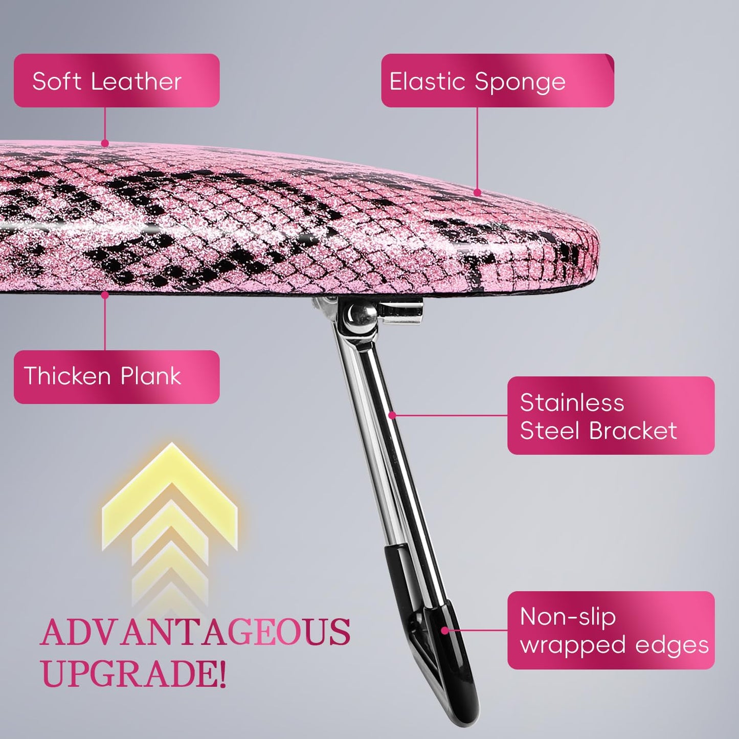 Krofaue Arm Rest for Nails Tech, Professional Microfiber Leather Nail Hand Rest Stand Arm Rest for Acrylic Nails Cushion Hand Holder with Non-slip - Nail Technician Use Must Have (Rose Pink)