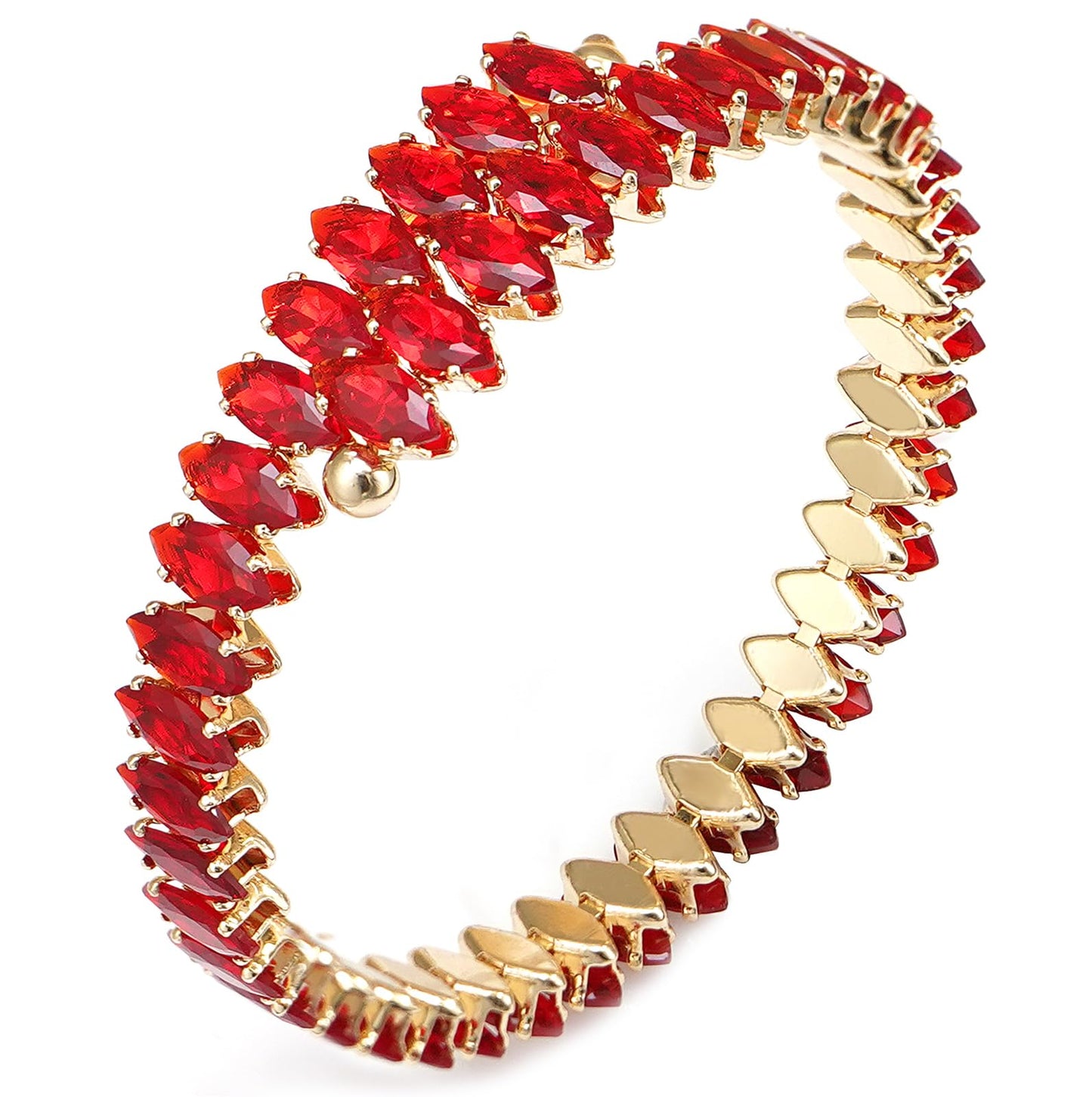 Wovanoo Rhinestone Cuff Bracelet Cubic Zirconia Tennis Bracelets Open Adjustable Bangle for Women Gold Red