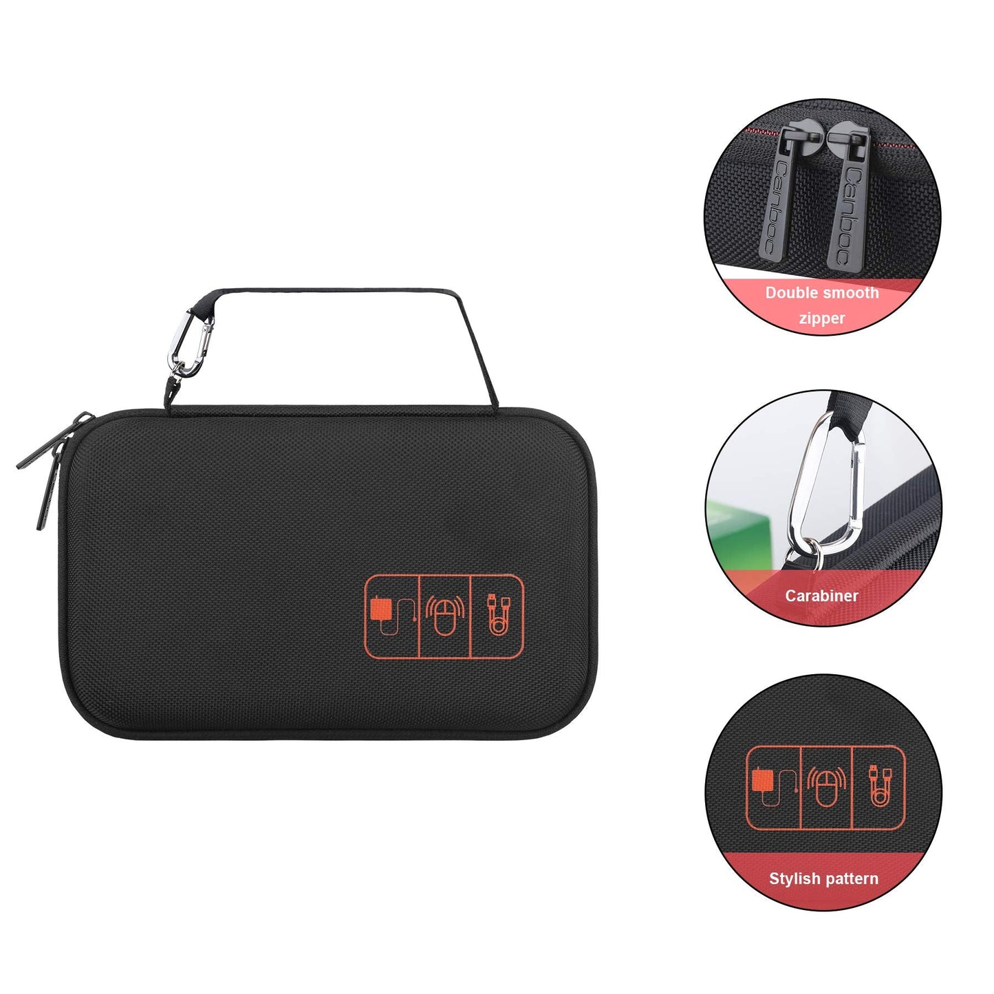 Canboc Hard Electronic Organizer Travel Case Electronics Accessories Cable Gadget Wire Storage Tech Bag Double Layer Shockproof Box for Charger Cord Flash Drive Mouse Apple Pencil Power Bank, Black