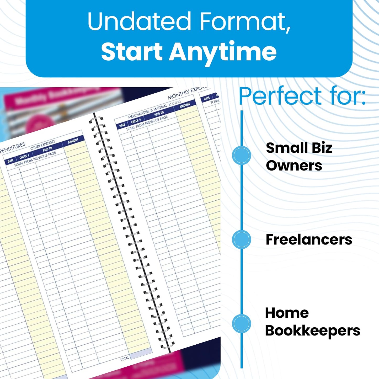 Adams Monthly Bookkeeping Record Book - 8.5" x 11" Spiral Bound 4 Column Ledger 128 Pages - Undated Accounting Ledger Book for Small Business, Payroll, Budget Tracking - Durable Poly Cover - 1 Unit