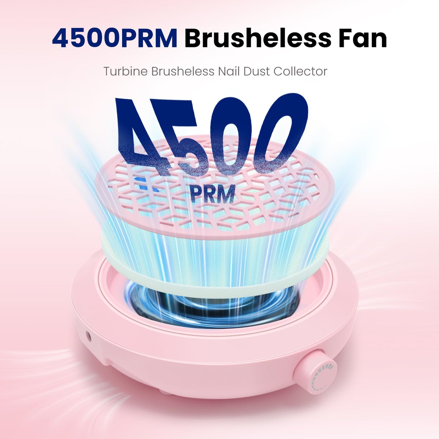 WISADA Nail Dust Collector, 4500RPM Powerful Suction Pink Nail Vacuum with Reusable Filter and Brush, Stepless Speed Control for Acrylics & Gels, Salon Tech & Home Essentials