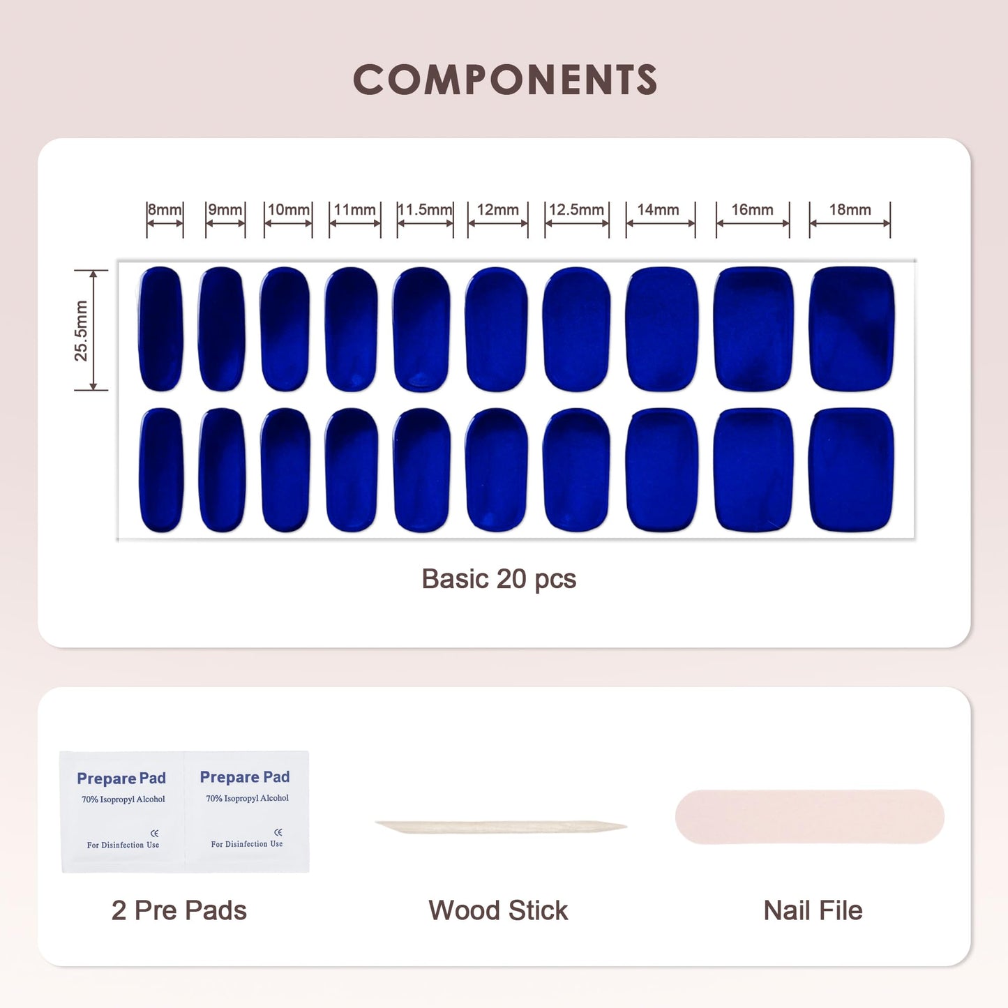 KHARITA Semi Cured Gel Nail Strips – Real Gel Nail Polish Wraps for Brittle Nails | Waterproof Long Lasting Easy Peel-Off Removal | Hema-Free | 20-Piece Chrome Dark Blue Salon Kit with UV Light