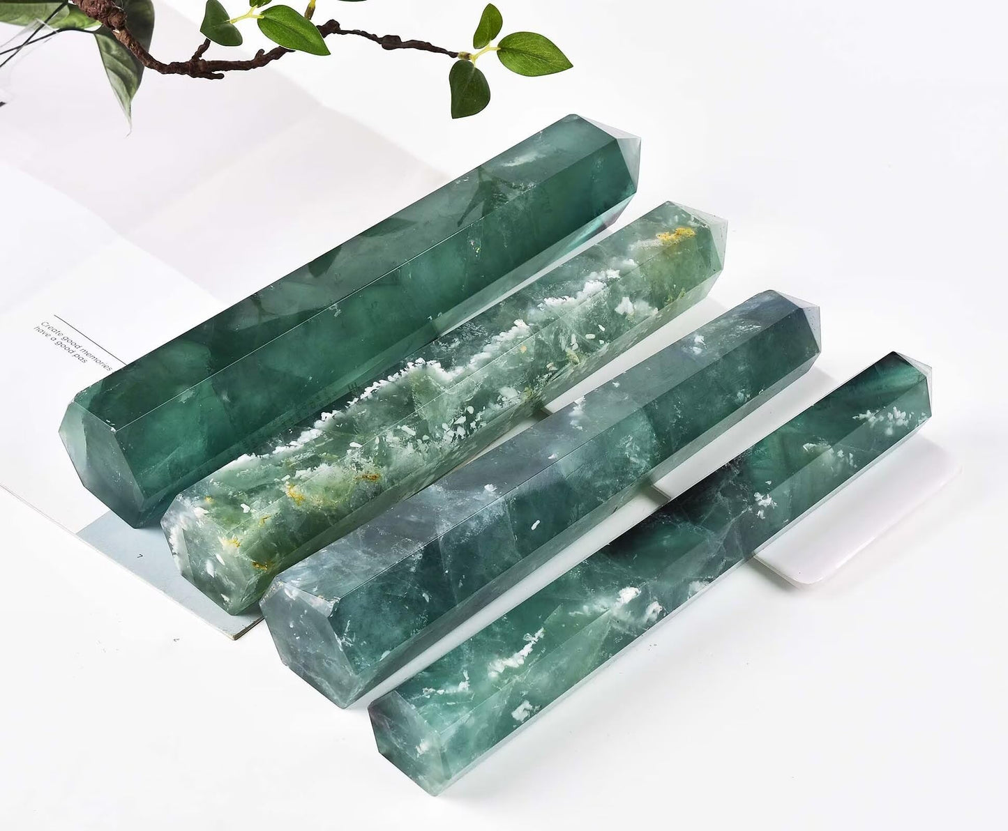 AMOYSTONE Extra Large Healing Crystal Obelisk Towers Green Fluorite Point Wand Home Decor Reiki Healing 2.2-2.6LBS