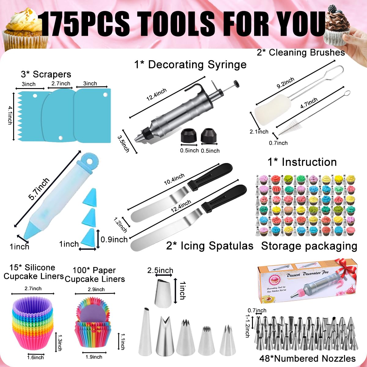 175PCS Icing Decoration Gun Set, Cake Decorating Kit with 48 Piping Tips, Baking Supplies, Icing Gun Kit, Frosting Piping Kit for Beginners, Cupcake, Baking kit, Cake Decorating Tool
