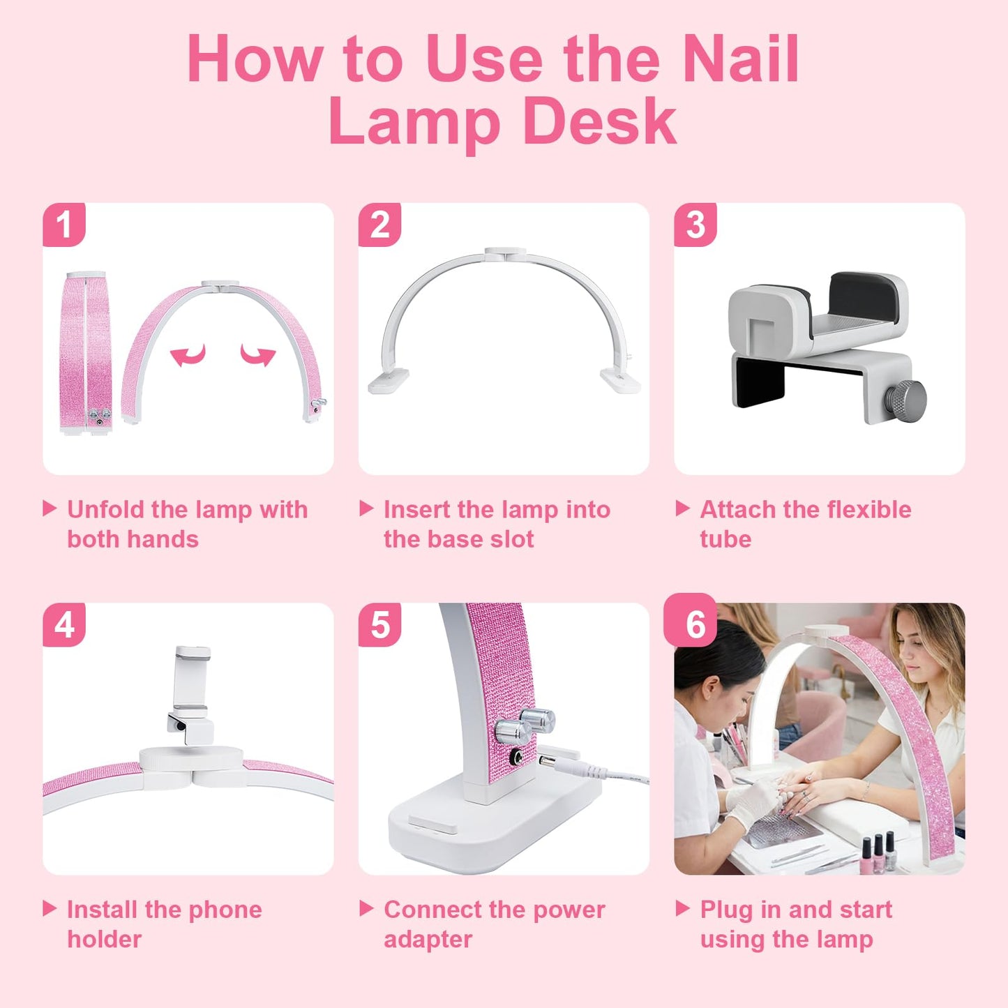 obcd Half Moon Light for Nail Desk 31" Foldable LED Nail Desk Lamp with Phone Holder, Professional Nail Tech Light for Manicure & Beauty Studio