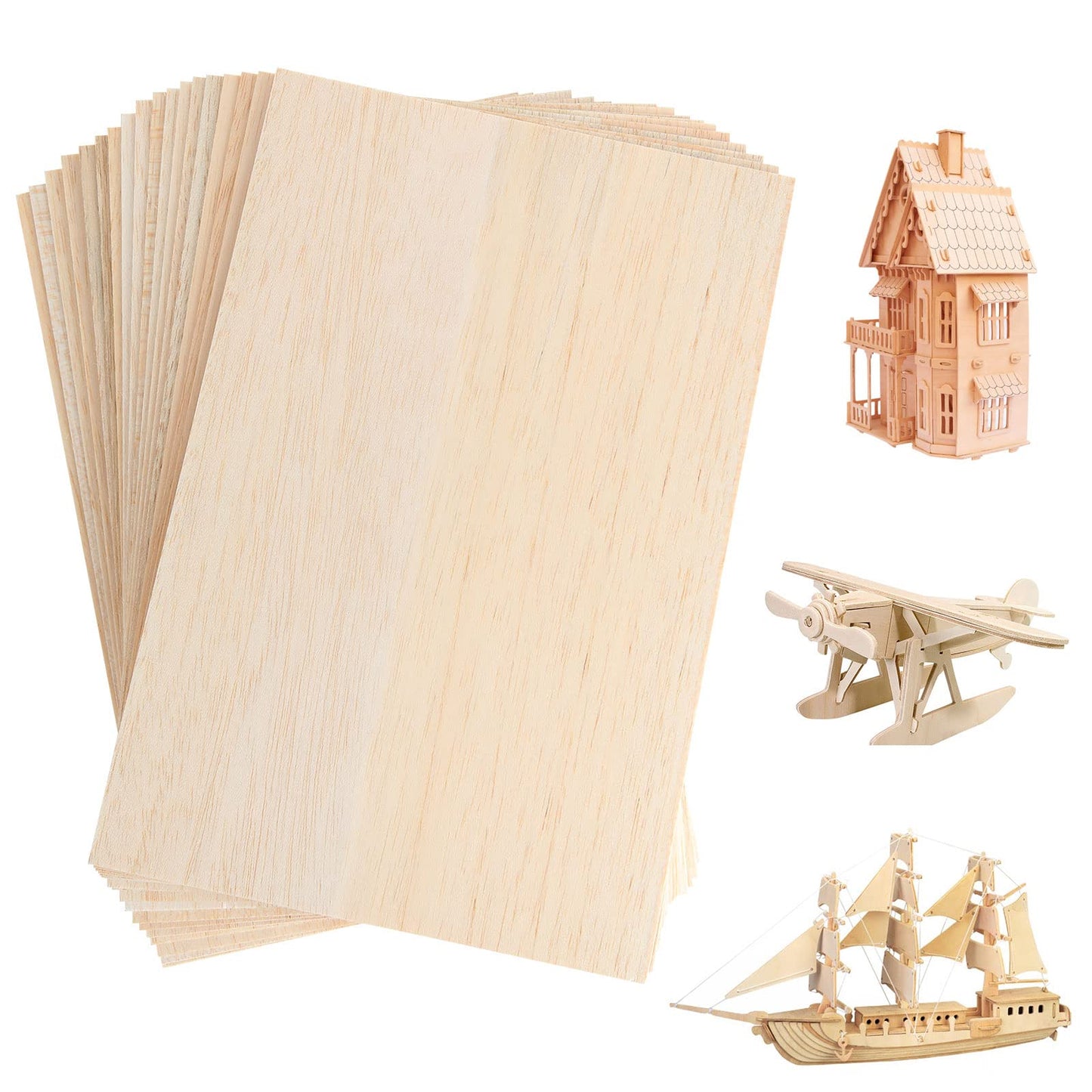 20 Pack Balsa Wood Sheets, 8”x12”x1/16”, Thin Natural Unfinished Wood for Crafts, Hobby, Model Making, Wood Burning and Laser Projects, School Projects, Craft Project（200x300x1.5MM）