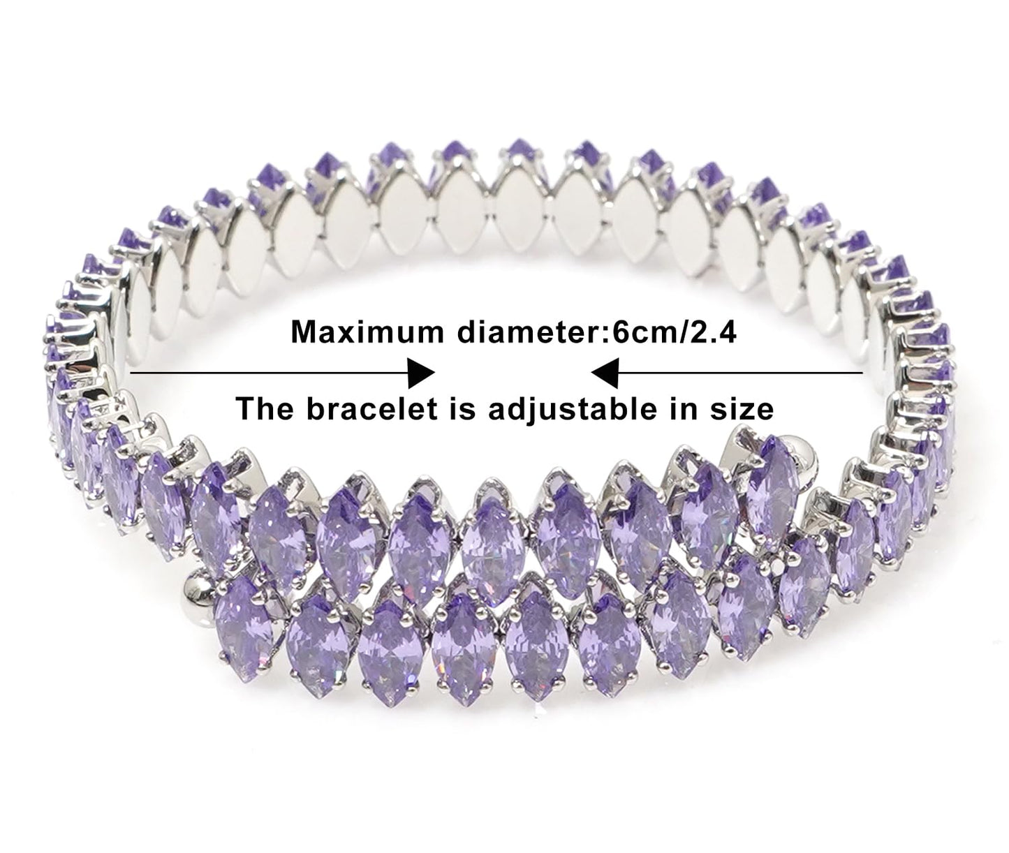 Wovanoo Rhinestone Cuff Bracelet Cubic Zirconia Tennis Bracelets Open Adjustable Bangle for Women Silver Purple