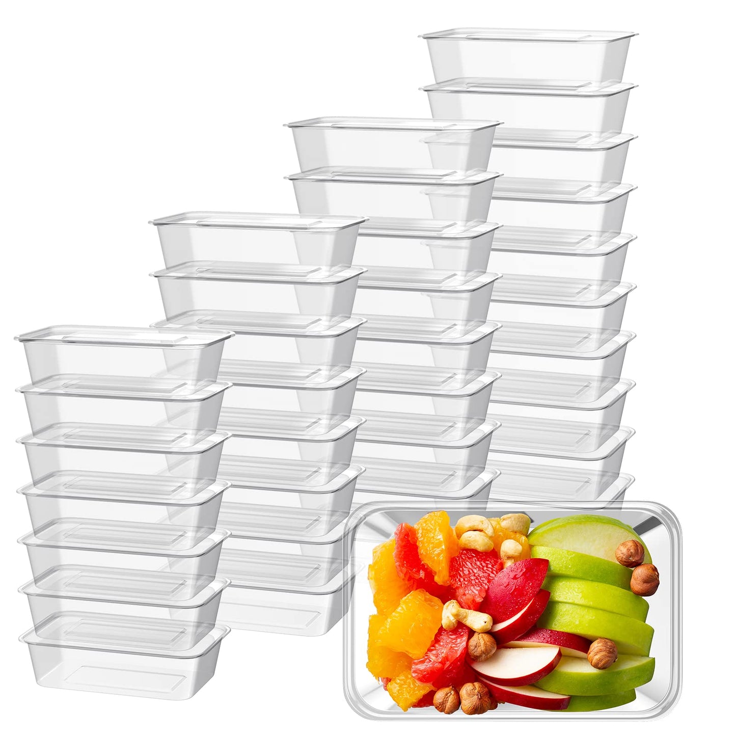 Bokon 60 Pcs Plastic Meal Prep Container with Lid Disposable Clear Lunch Containers Stackable Food Storage Container Box Spill Proof for Salad Snack Microwave Dishwasher Freezer Safe (25 oz)