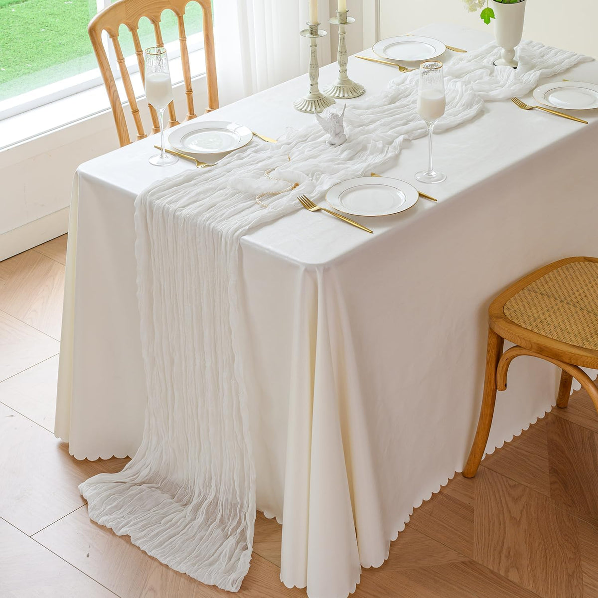 Sioloc Ivory White Cream Cheesecloth Table Runner Fall Autumn Decor for Home 10ft Table Cloth for Tea Wedding Birthday Party Baby Bridal Shower Halloween Thanksgiving