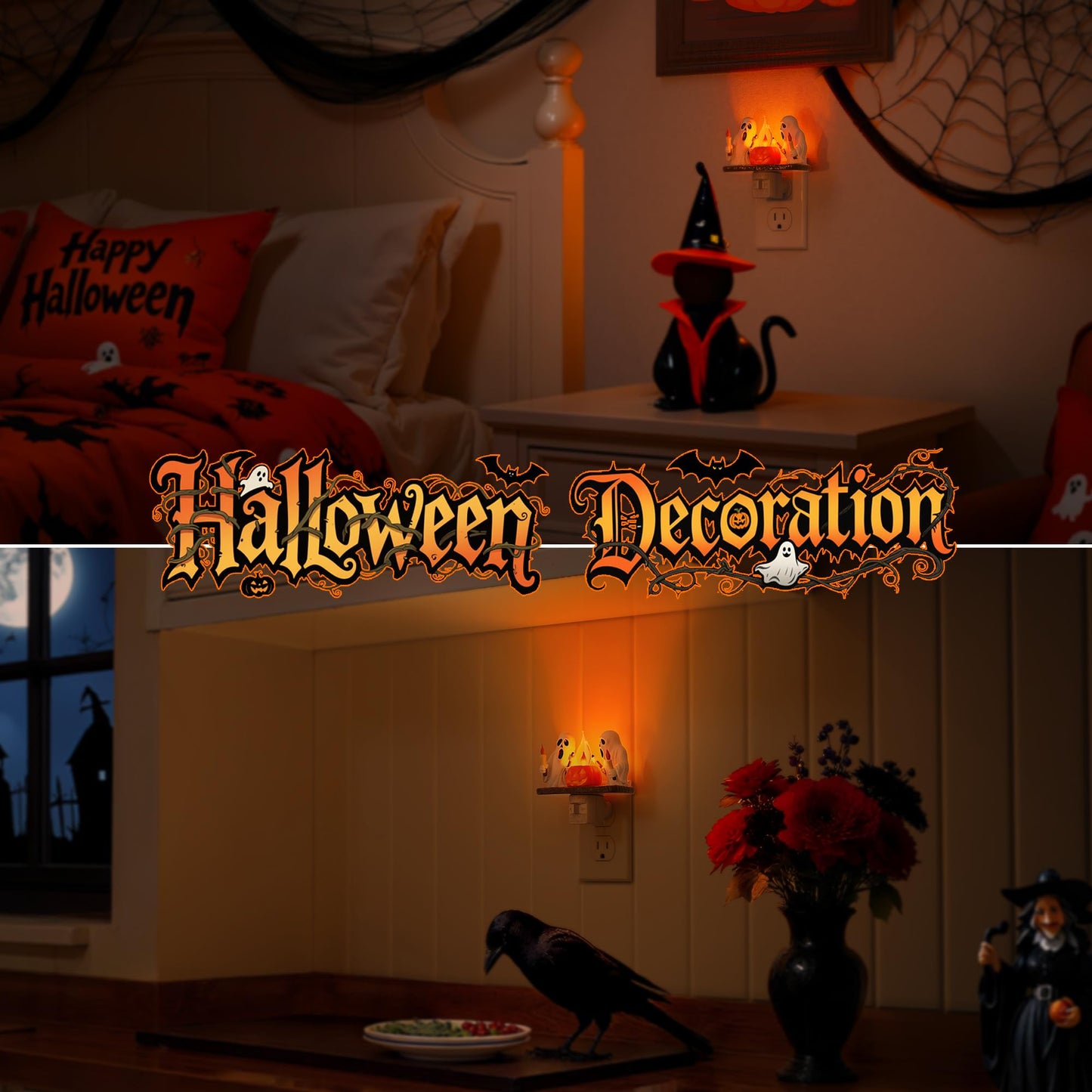 Briignite Halloween Night Light, Ghost Night Light Campfire Flickering, Halloween Decor Night Lights for Kids, Plug in Ghost Nightlight for Halloween Decorations Party Gift