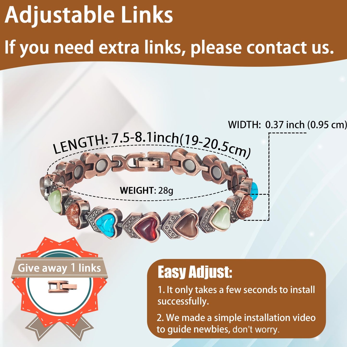EnerCoppeX Copper Magnetic Bracelet for Women, Turquoise Detox Jewelry with 3500 Gauss Magnet (Type D)