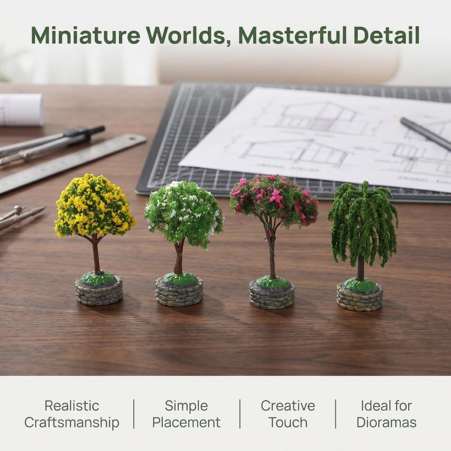 Abaodam 4pcs Miniature Tree Realistic DIY Micro Landscape Model for Dollhouse Train Scenery Lifelike Decoration for Gardens Flower Beds and Miniature Projects