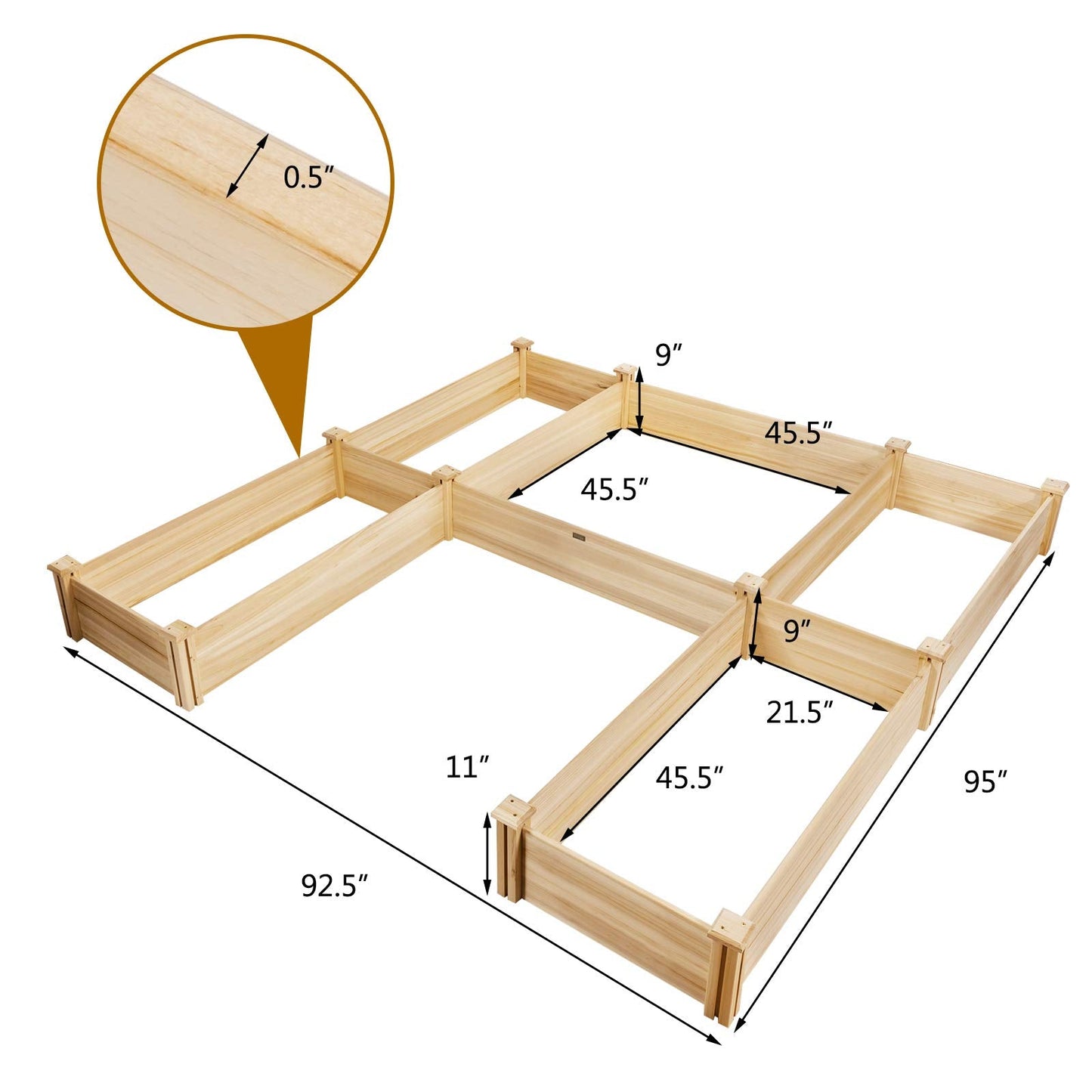 Giantex U-Shaped Raised Garden Bed, Wood Raised Garden Planter Box for Vegetables and Flowers, Easy Assembly, Garden Container for Backyard, Patio, Balcony (92.5" Lx95 Wx11 H)