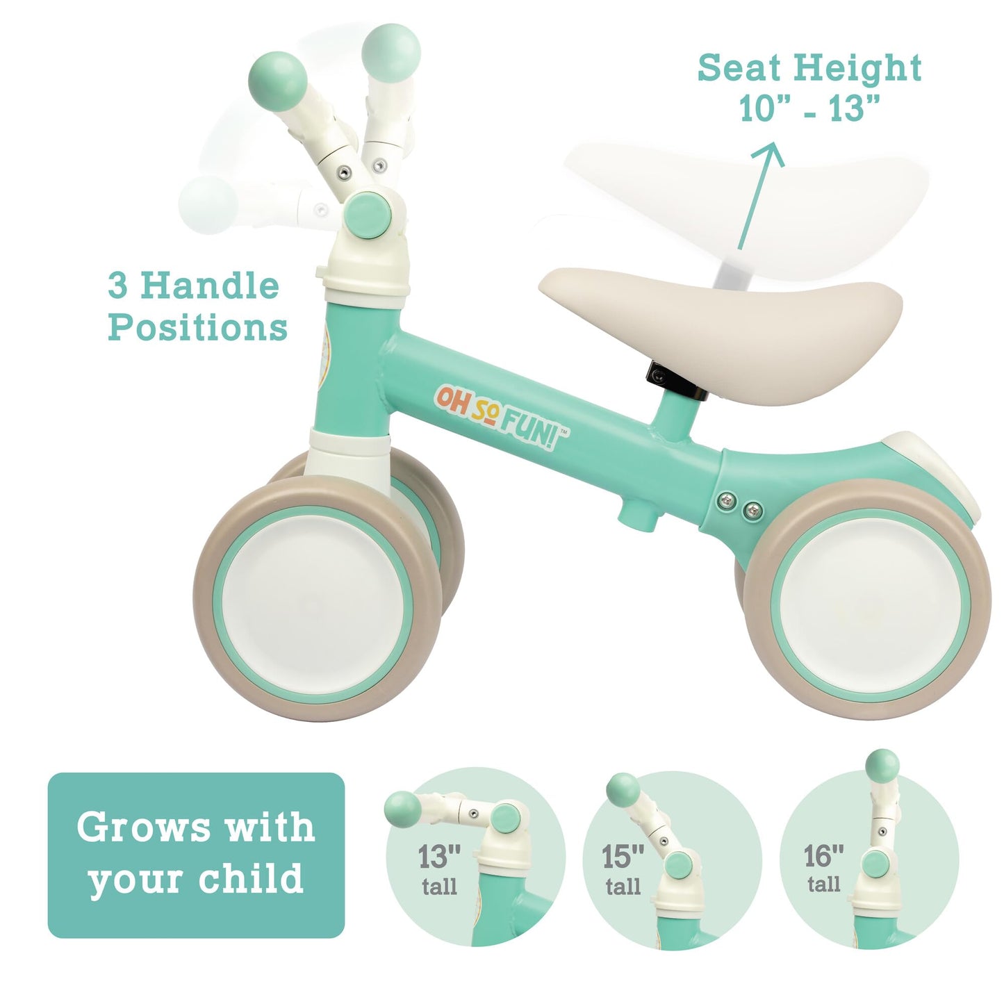 MindWare Balance Bike 1+ Year Old Baby First Bicycle for Toddlers 1-2 First Birthday Gift Ideas Interactive Montessori Ride On Toy - Oh So Fun Teal