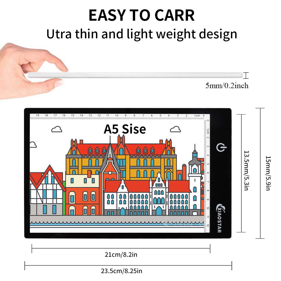 XIAOSTAR Light Box Drawing Pad A5, Tracing Board with Micro USB Cord Charge Cable and Brightness Adjustable for Artists, AnimationDrawing, Sketching, Animation, X-ray Viewing (A5) Not Rechargeable