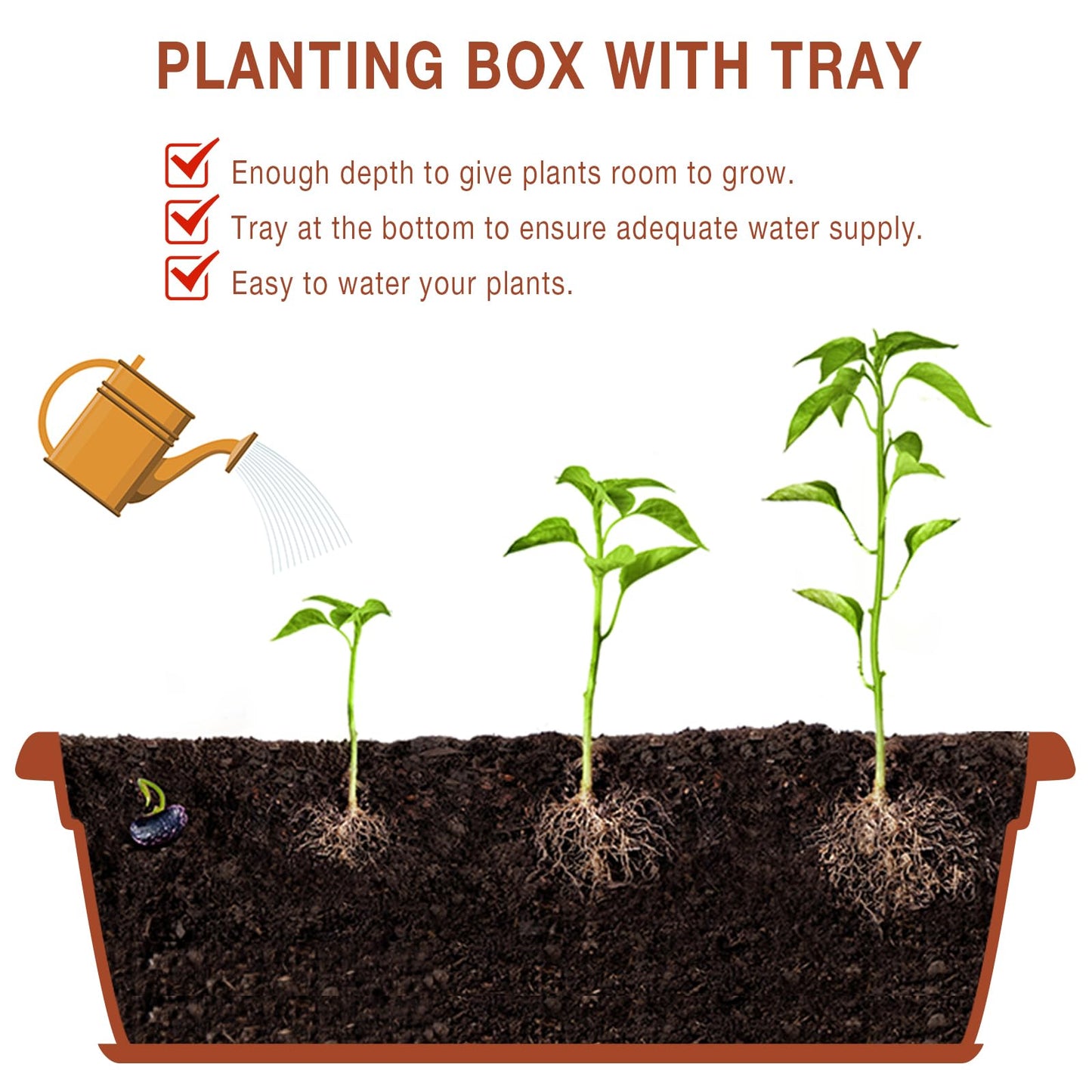 HOXHA 6 Pack Window Box Planter, 17 inches Plastic Vegetable Flower Planter Boxes with Tray, Rectangular Indoor and Outdoor Flower Pots for Windowsill, Patio, Porch, Garden Balcony