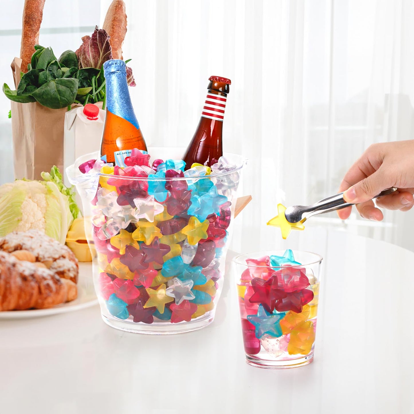 Dicunoy 200 PCS Reusable Ice Cubes, Plastic Ice Cubes for Drinks, Colorful Refreezable Non Diluting for Cocktails, Whiskey, Wine, Coffee