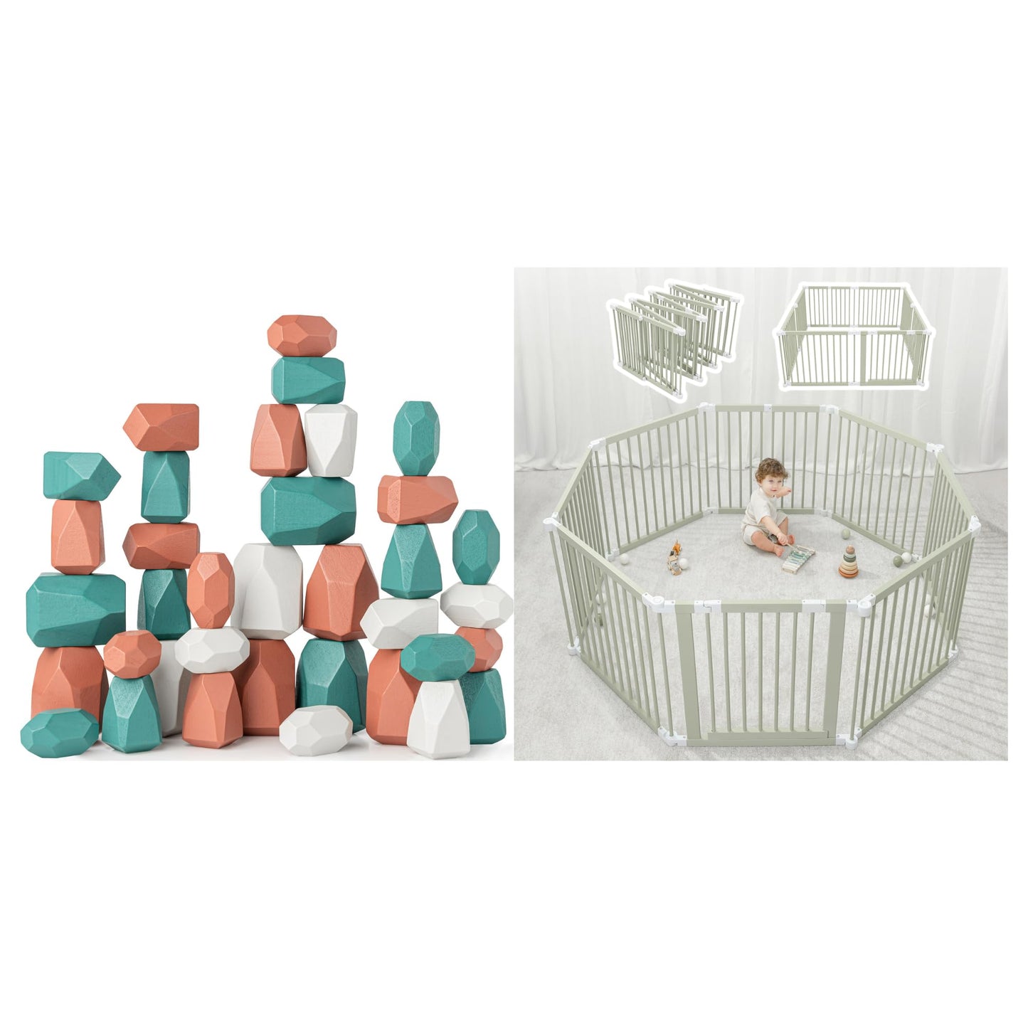 Comfy Cubs Stacking Rocks and Baby Gate Playpen Bundled