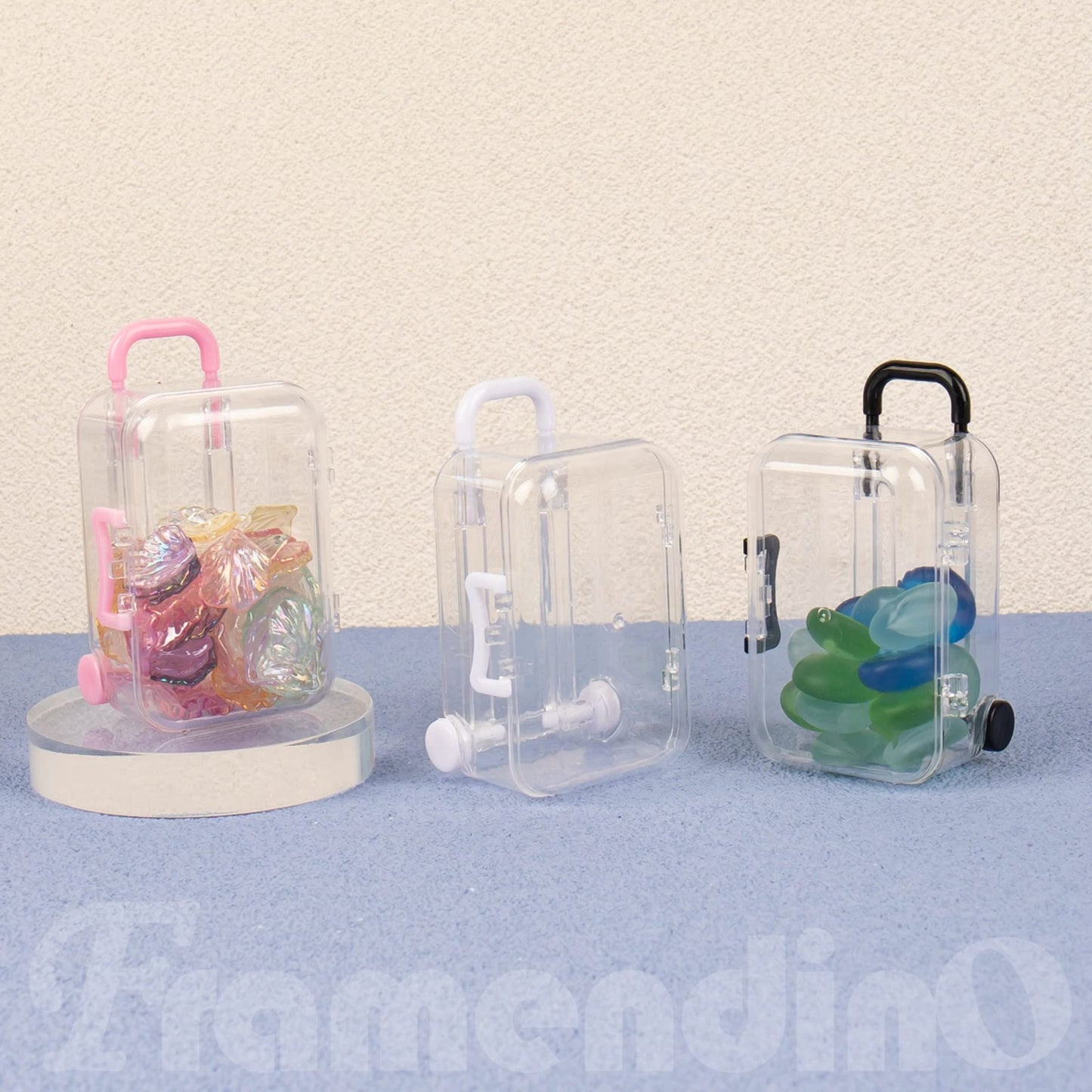 Framendino, 8 Pack Plastic Mini Suitcase Tiny Travel Jewelry Candy Box for Home Wedding Decoration (2.9" X 2" X 1.4")