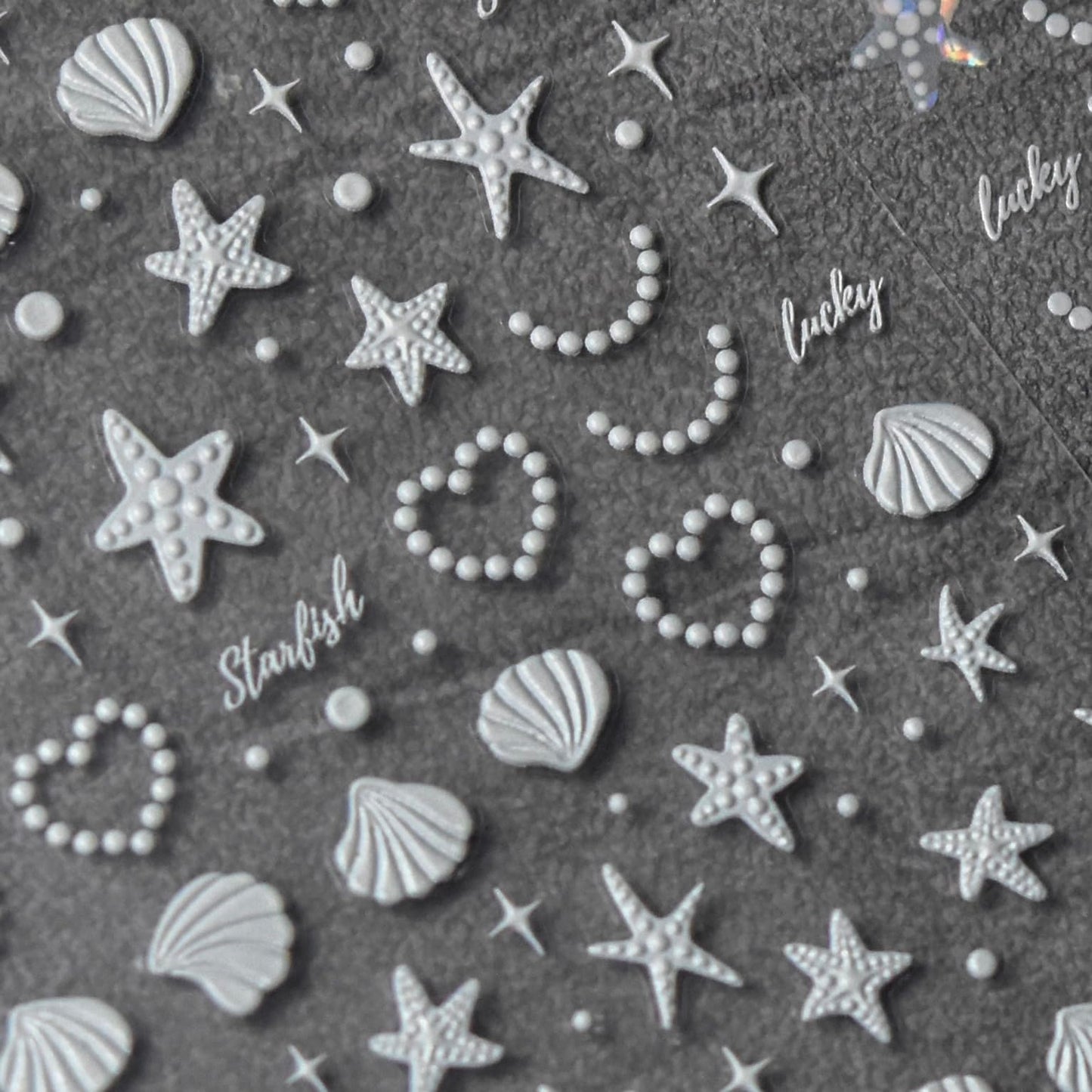 Phuryllic 3D Nail Stickers for Nail Art, Embossed Self-Adhesive Cute Nail Charms & Decals for DIY Nails, Easy-to-Apply Nail Design Supplies & Accessories for Home Manicure-White Shells Starfish