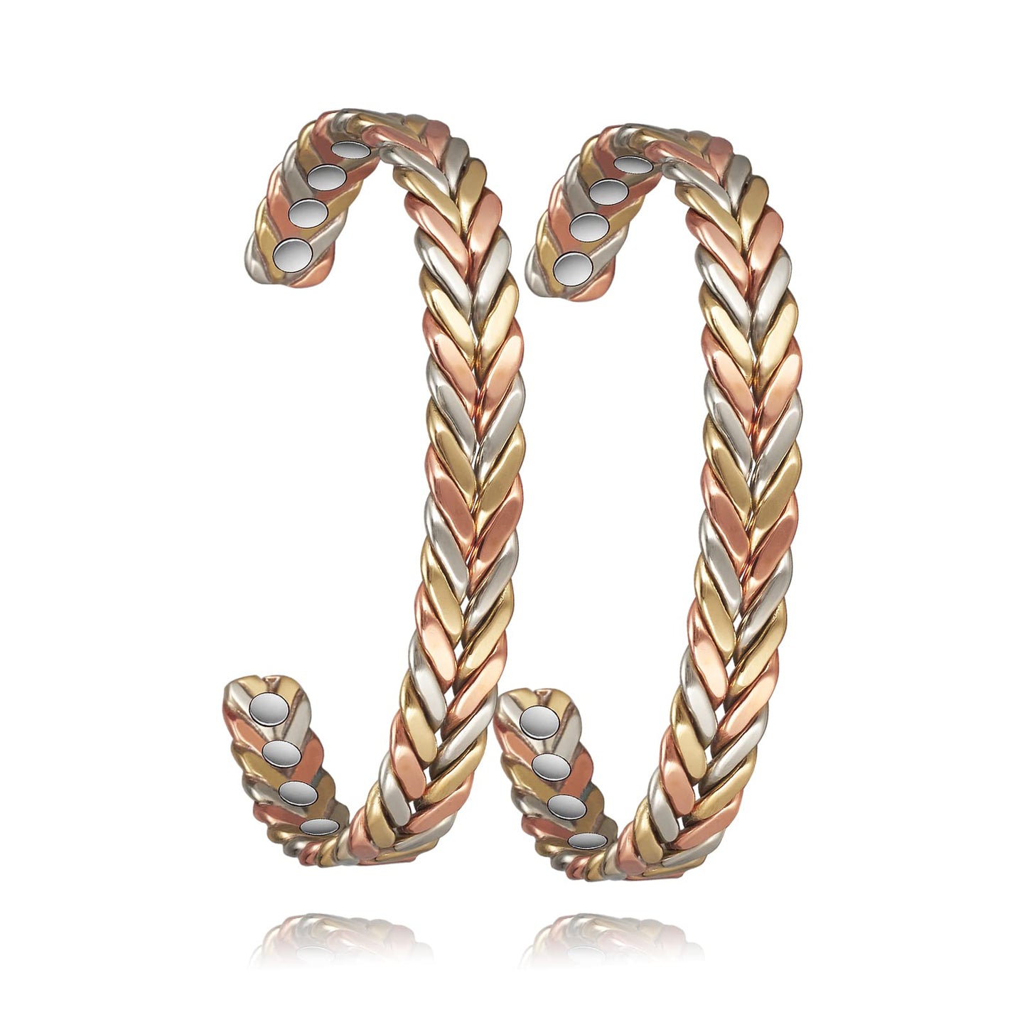 EnerMagiX Copper Bracelets for Women, 99% Pure Adjustable Tricolor Gold Braided Bracelet, Copper Jewelry Gift (2pcs 0932)