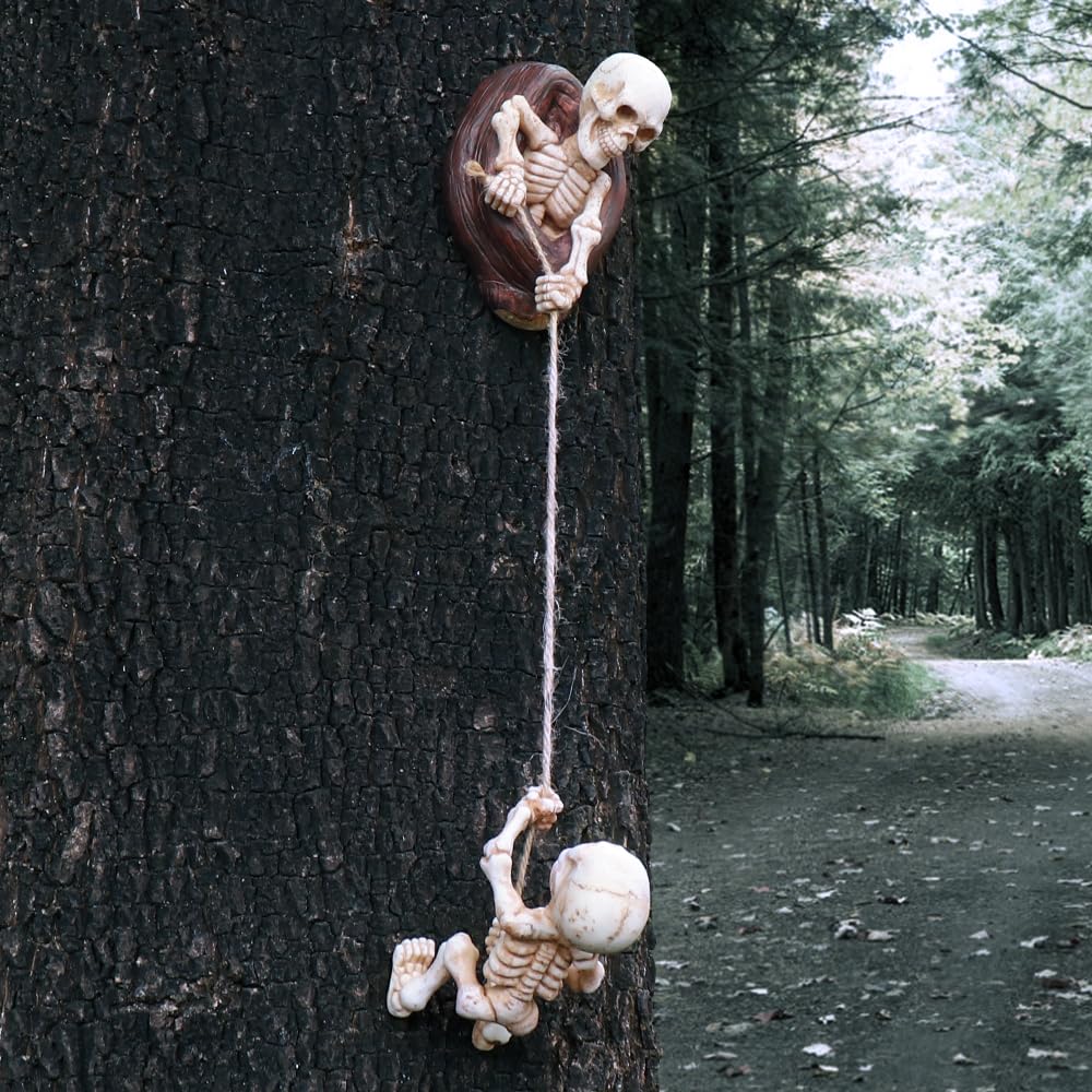 TB TIBAG Skeletons Climbing Tree Sculptures Gothic Garden Decors - Mini Skeletons Tree Huggers Outdoor Halloween Decorations Yard Art Garden Statues