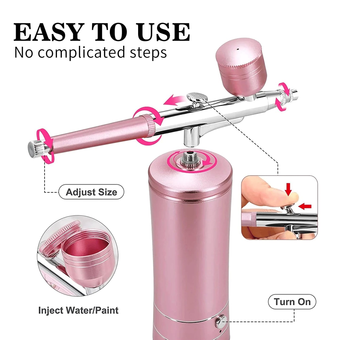 Airbrush Kit Air Brush Kit With Air Compressor Nail Charms Wireless Air Brush for Barber, Nail Art, Makeup, Model Painting (Pink - with extension tube)
