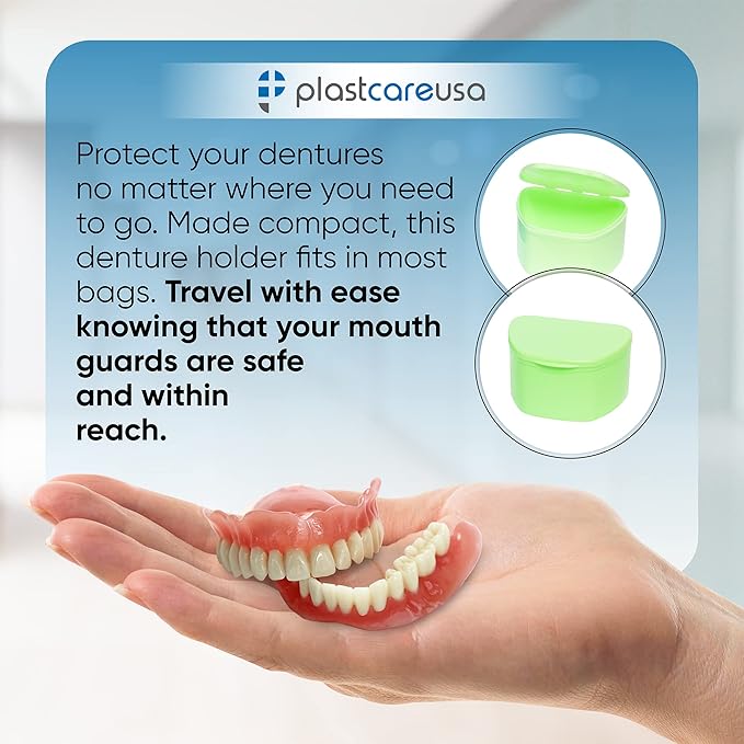 PlastCare USA Blue Denture Cases Pack of 5 - Dental Box For Artificial Teeth, Mouth Guard, Night Guard, Gum Shields, Retainer - Denture Bath Container for Women and Men - Travel Denture Cup