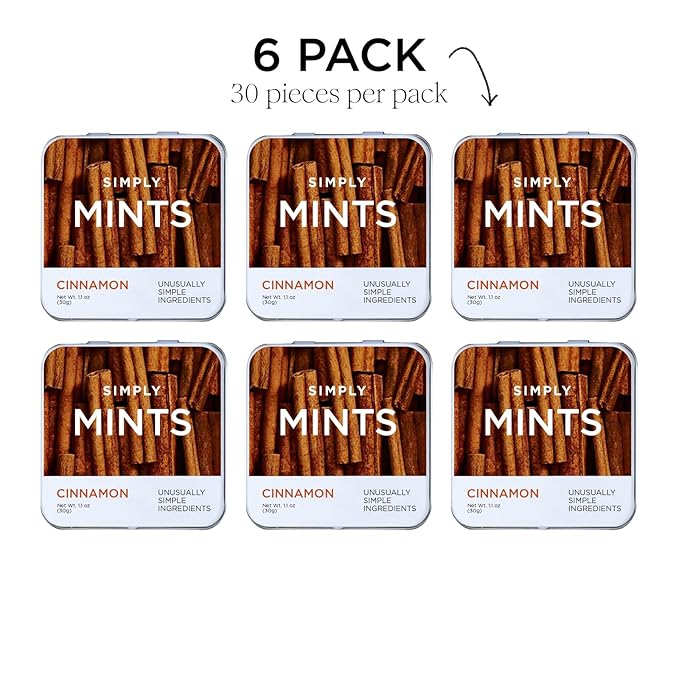 SIMPLY Mints | Cinnamon Breath Mints | Pack of Six (180 Pieces Total) | Breath Freshening + Aspartame-Free + Vegan + non-GMO