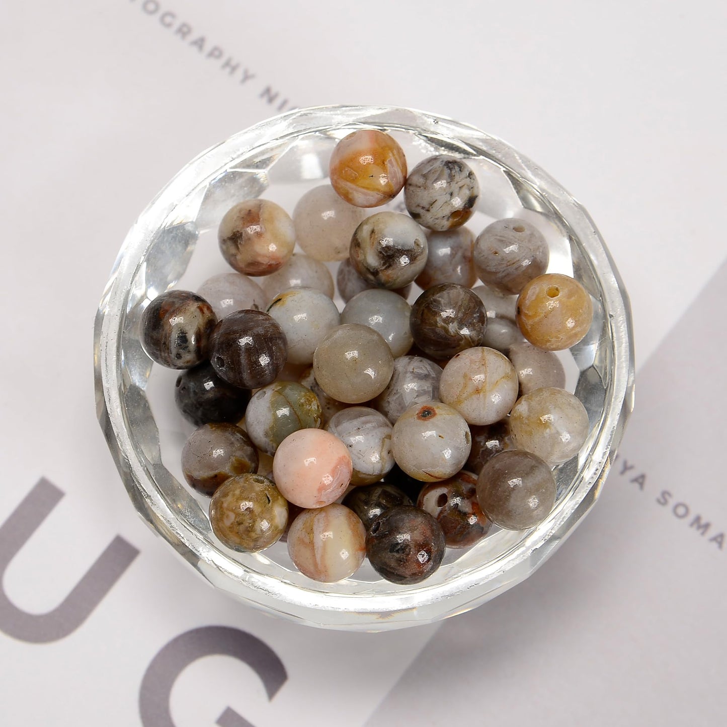 48Pcs 8mm Tree Agate Natural Round Loose Real Stone Beads Gemstone Genuine for DIY Hand Made Craft Jewelry Bracelet Earring Necklace String Making Energy Healing Power
