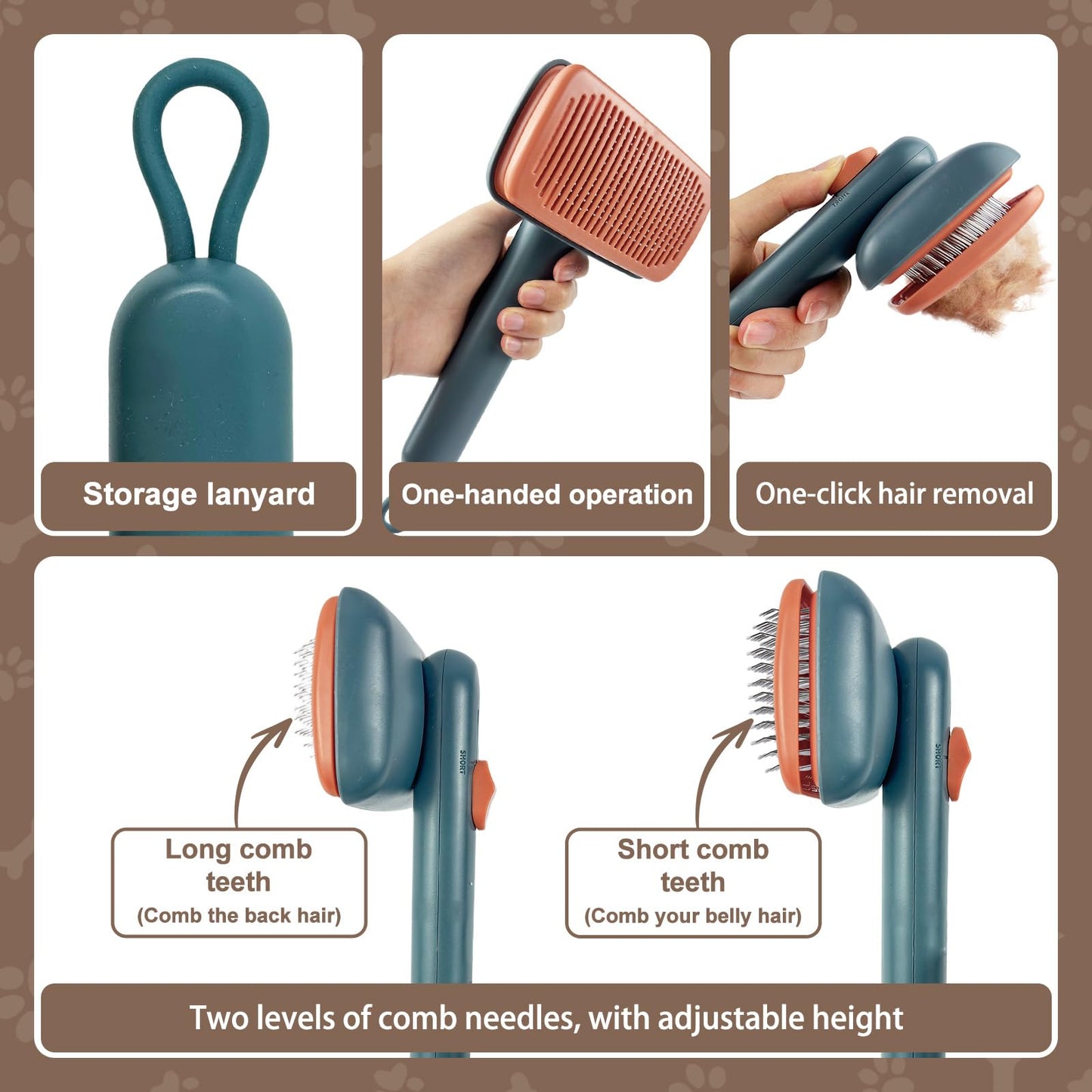 Self Cleaning Deshedding Cat Brush for Dogs & Cats,Adjustable Cat Brushes for Indoor Cats, Easy to Clean Grooming Tool for Long & Short Haired Pets