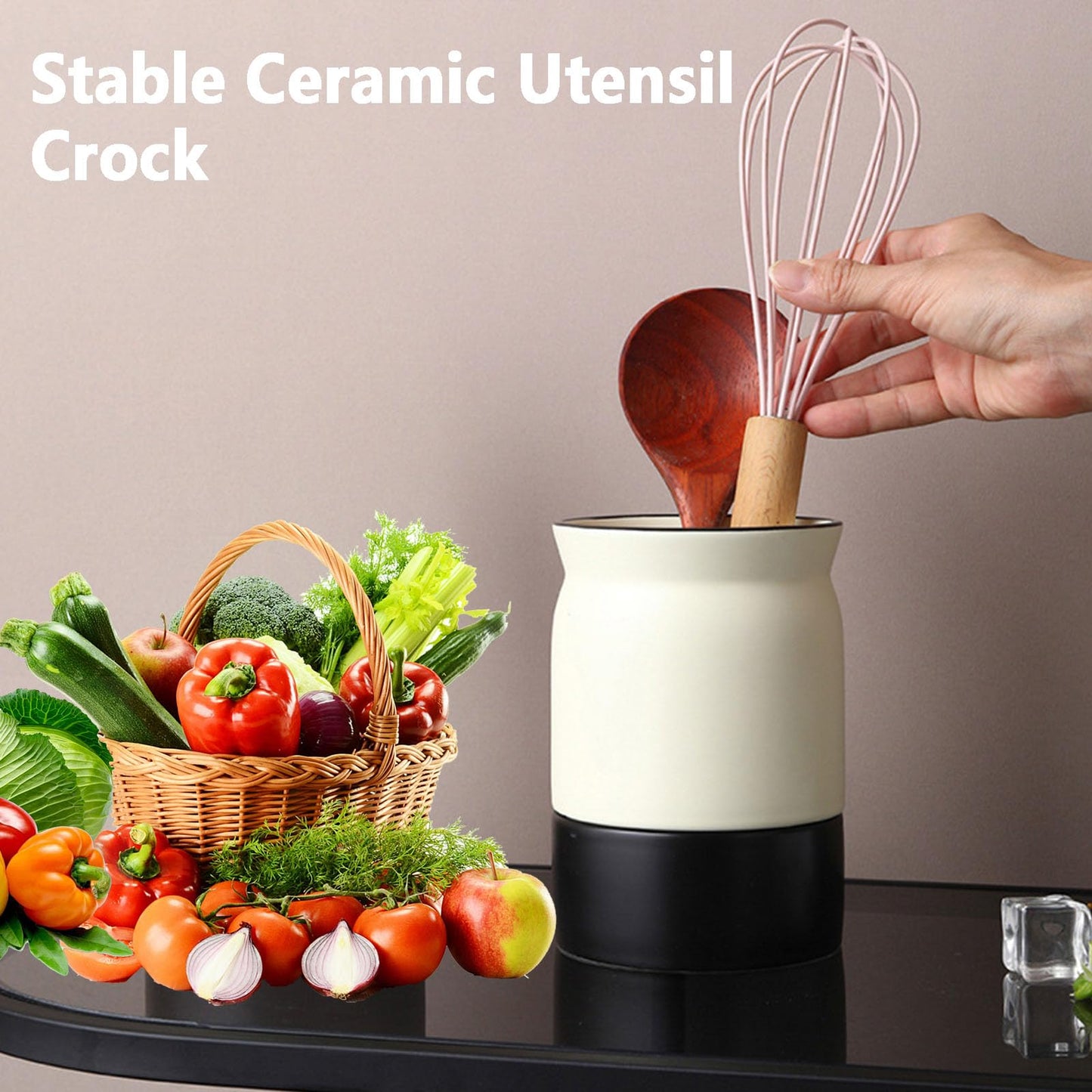 Utensil Holder With Draining Layer, Ceramic Kitchen Utensil Crocks for Kitchen Counter Decor, Utensils Drying Holder, Cooking Tool Organizer Gifts for Mom, Cooking Enthusiasts, Chefs, and Homemakers
