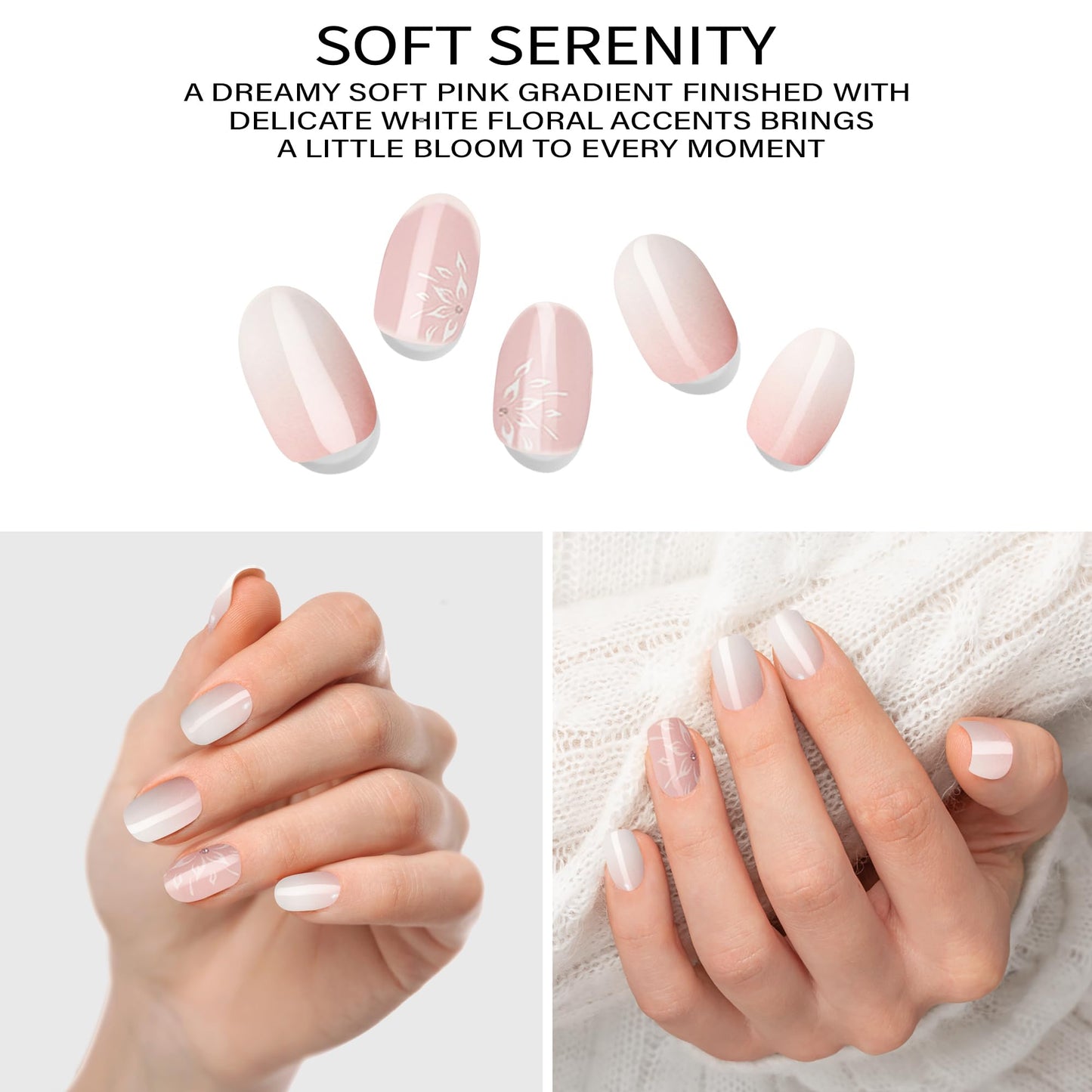 Adora Couture Semi-Cured Gel Nail Strips - 20 Salon-Quality Gel Sticker with UV Light Required, Long Lasting, Easy Application & Removal, Includes Prep Pad, Nail File, Wooden Stick – Soft Serenity