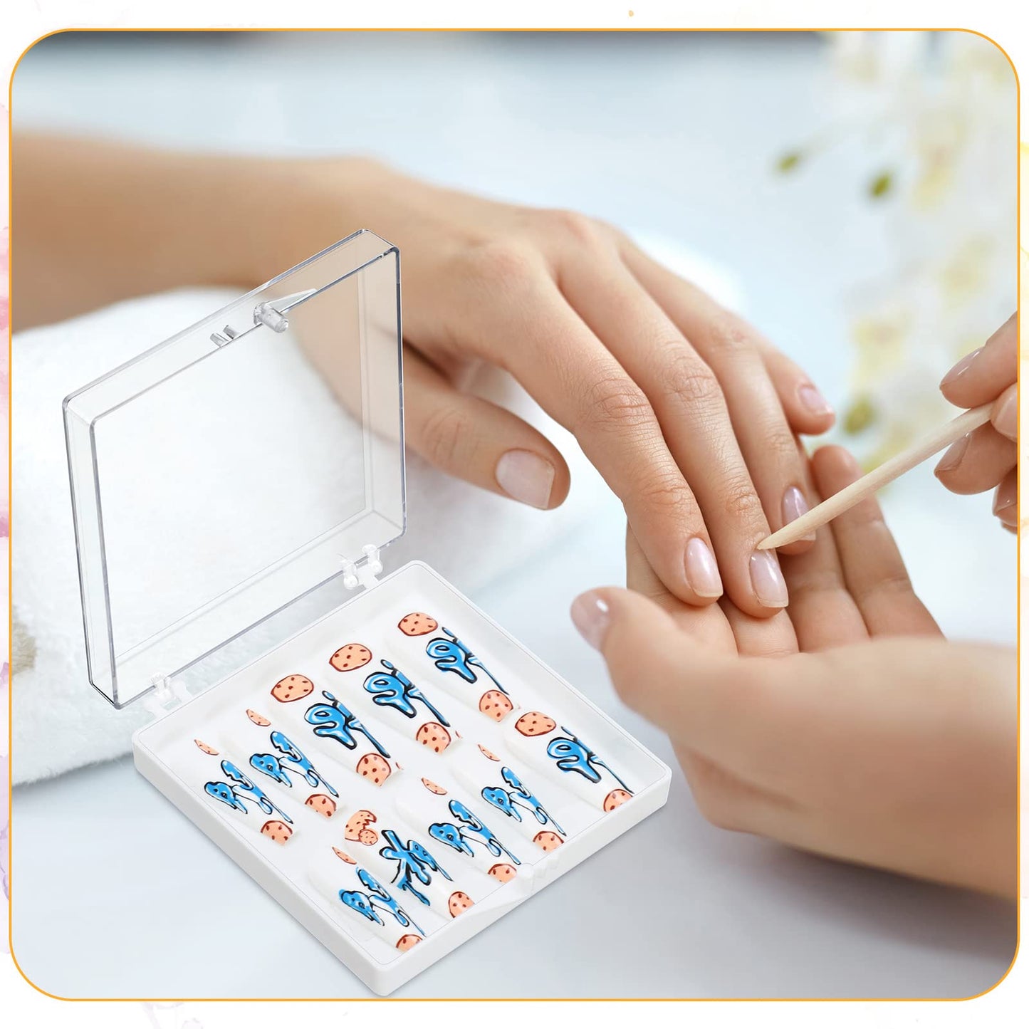 Landhoow 15 Pcs Press On Nail Boxes Nail Display Case with 30 Adhesive Tape, Artificial Press On Nail Container, Acrylic Storage Organizer(White)